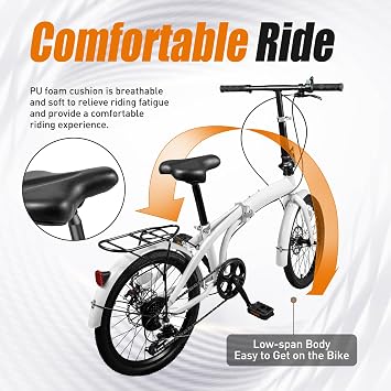 20-Inch Folding Bike with 7-Speed, Lightweight Collapsible Bicycle for City Commuting, Foldable Bikes w/ Adjustable Seat Height & Elevable Handlebars, 7-Gear Transmission Disc Brakes for Traveling