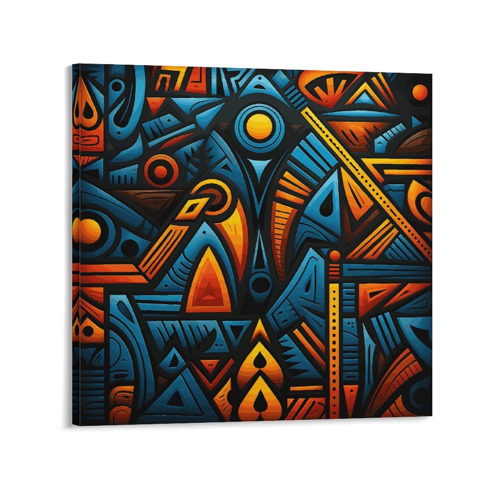 KLOPH African Style Textile Pattern Canvas Wall Art for Living Room 08x8inch Modern Artwork Painting for Bathroom Hanging Canvas Prints Aesthetic Wallart for Bedroom Kitchen Office Wall Decor