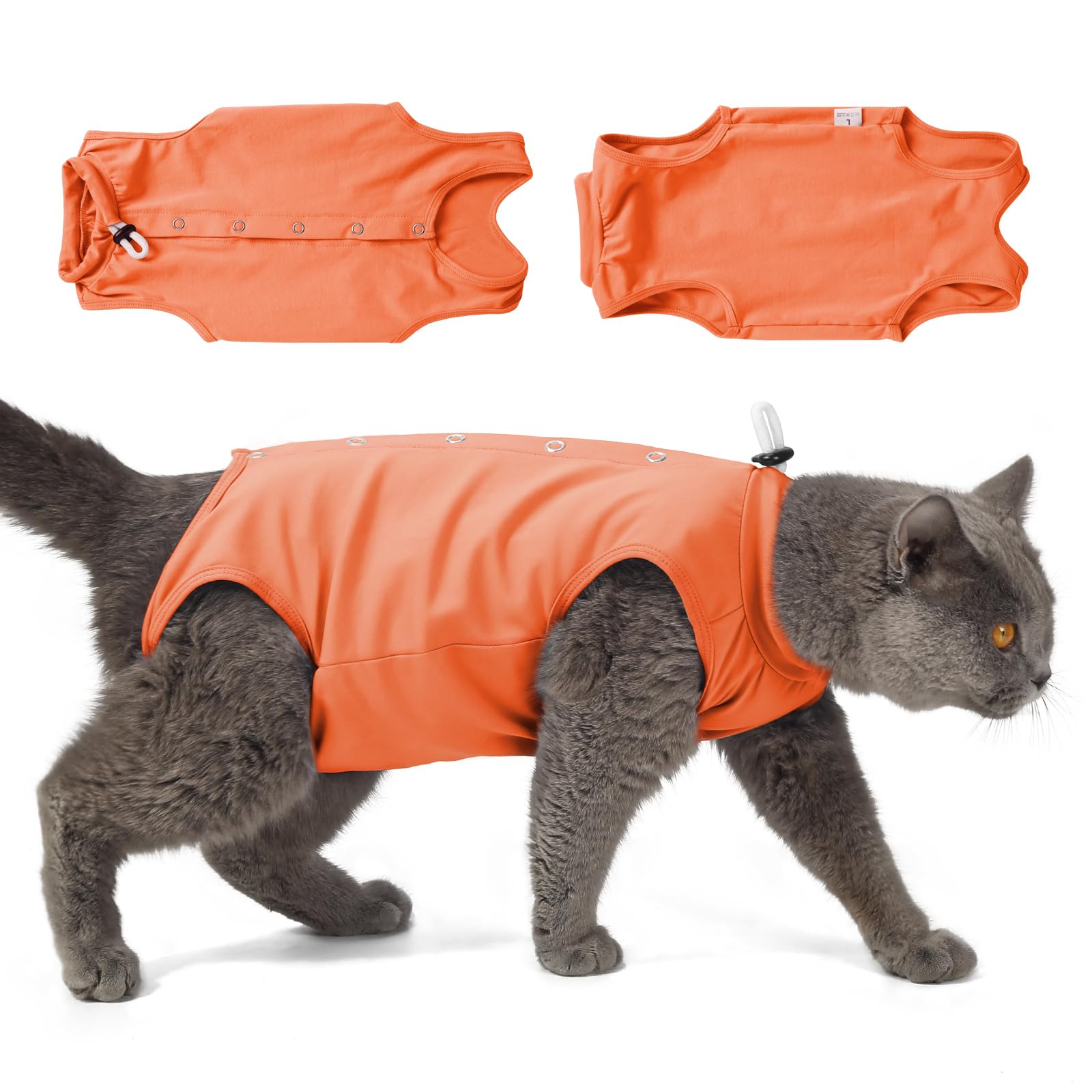 Poiinvc Body Gatto Post Operatorio Tuta Recupero Chirurgico Anti-Leccare Alternative al Collare Elisabettiano Vestito Post Sterilizzazione per Ferite Addominali (Arancione, L)