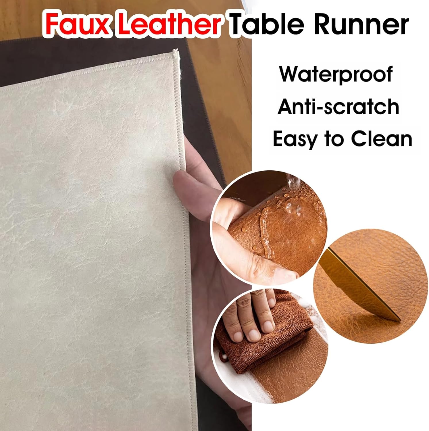 Elegant White/Brown Leather TV Stand Table Runner 18x110 Inch Perfect for Bay Windows Party Decor Wedding Reception Office DeskVersatile Long Table Cover for All Occasions.