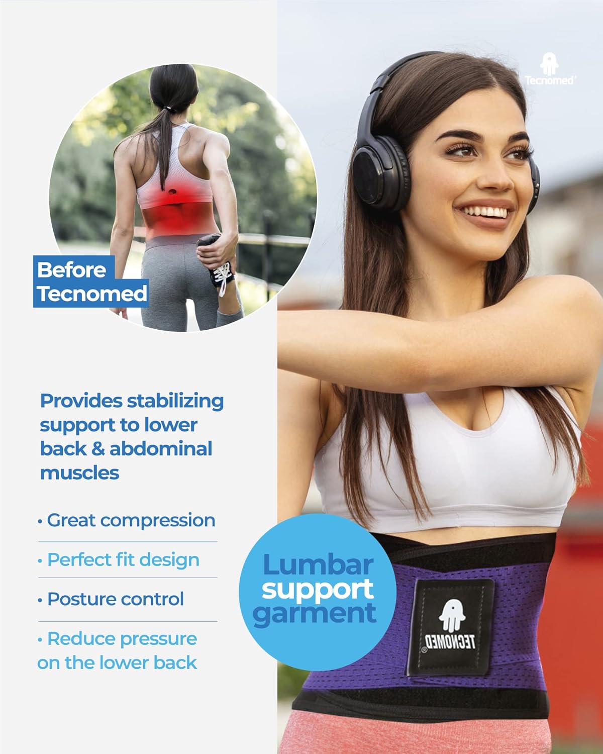 Tecnomed Back Brace For Men & Women - Immediate Relief from Back Pain, Herniated Disc, Sciatica, Scoliosis – Breathable Lower Back Belt For Weight Lifting - Workout - Posture Corrector