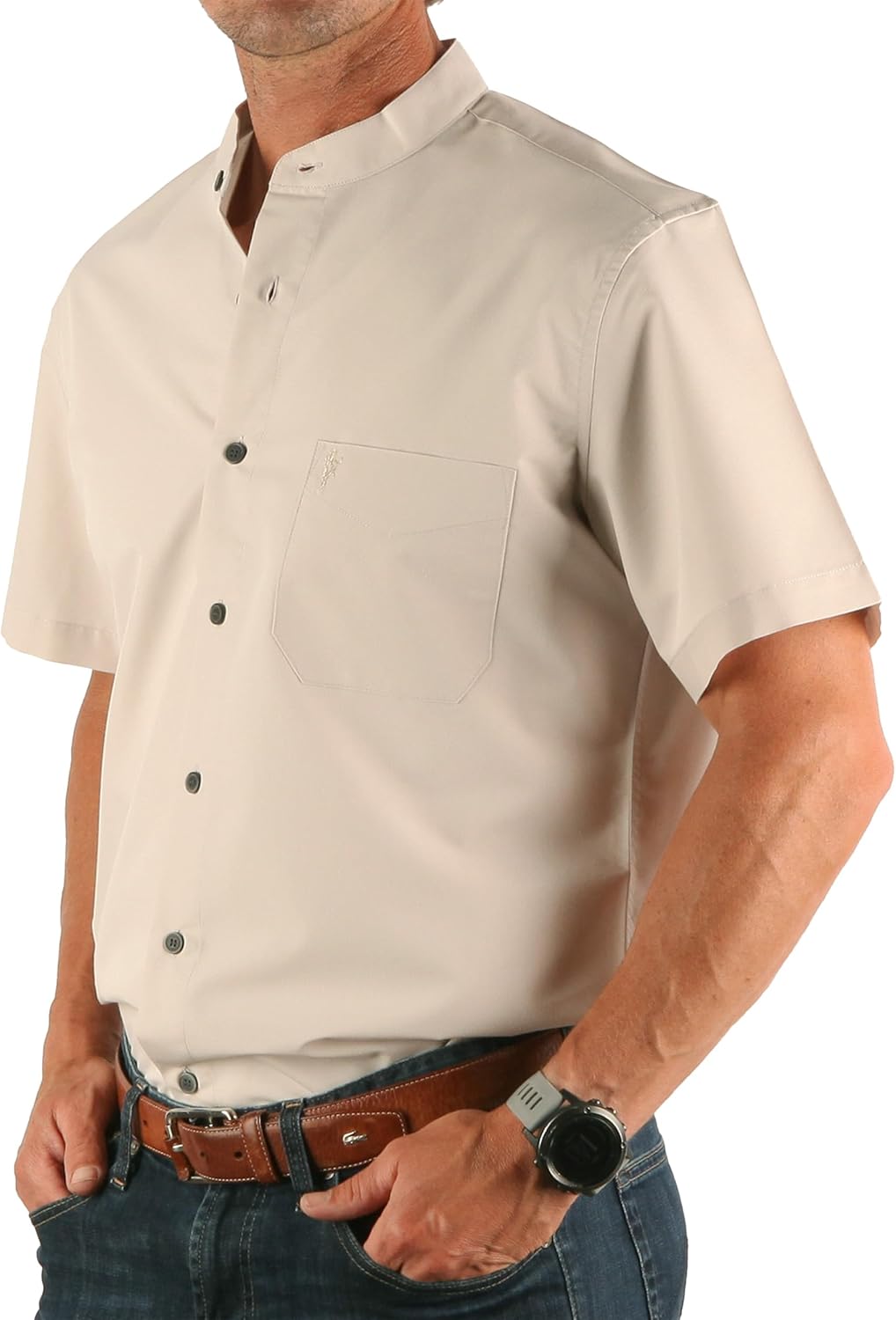 The Celtic Ranch Men's Collarless Dress Shirt Button Down Short Sleeve Lightweight Summer Shirt