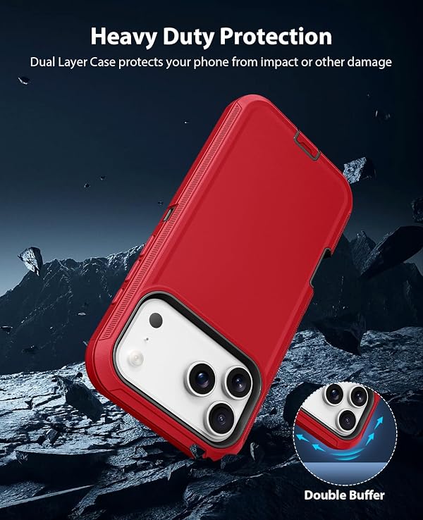 Jelanry Case for iPhone 17 Pro Max 5G 6.9-inch, Heavy Duty Rugged Dual-Layer Shockproof Drop Proof Protection w/Port Anti dust Scratch Back Cover Phone Case for Apple iPhone 17 Pro Max 2025, Red/Black by Jelanry - Image 3