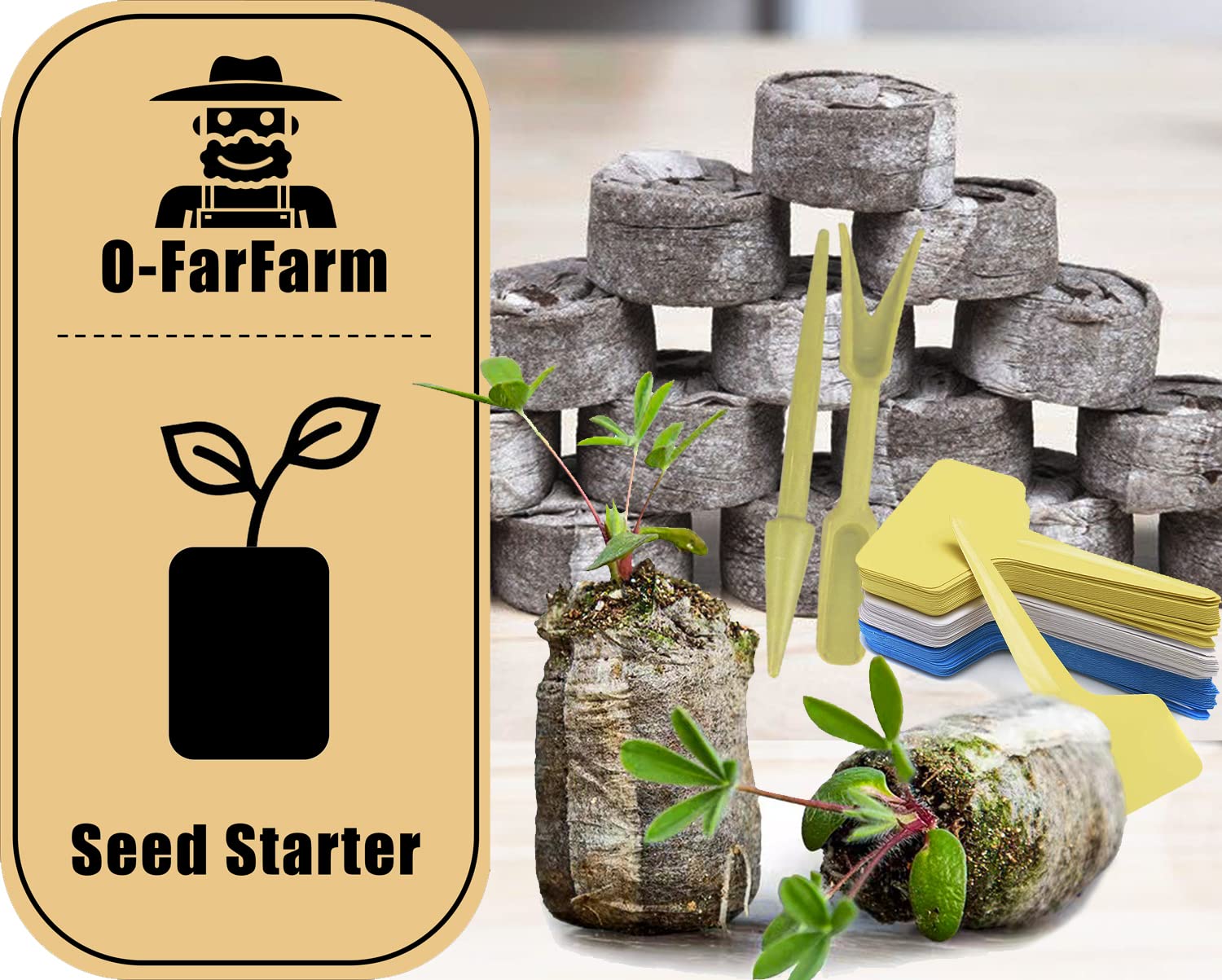 Seed Starter Peat Pellets for Seedlings, 30 Pcs 30mm Seed Starter Soil Mix Pods with Seedlings Dibber and Widger Tools, and 20 Pcs Plant T-Type Nursery Garden Labels