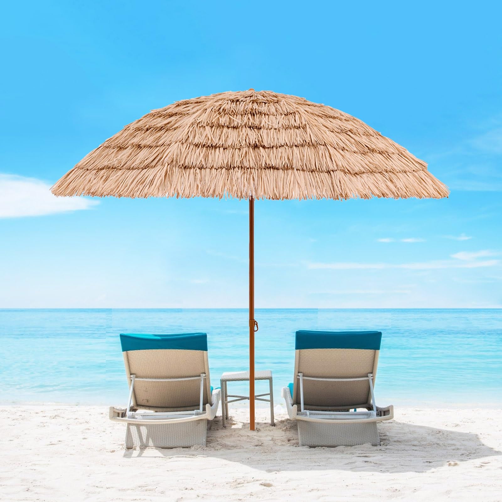 Hawaii Tiki Umbrella Uv Protection Thatched Patio Umbrella Tilt Portable Beach Umbrella Adjustable Height Beach Umbrella For Sand With 8 Ribs Market Umbrella With Carry Bag For Beach Patio Garden Pool