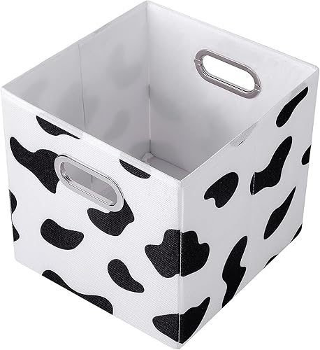 Miniatura 6 de ANMINY 2 cubos de almacenamiento con estampado de vaca, cestas de almacenamiento de 11 pulgadas con asas, lavables, plegables, de tela de algodón,