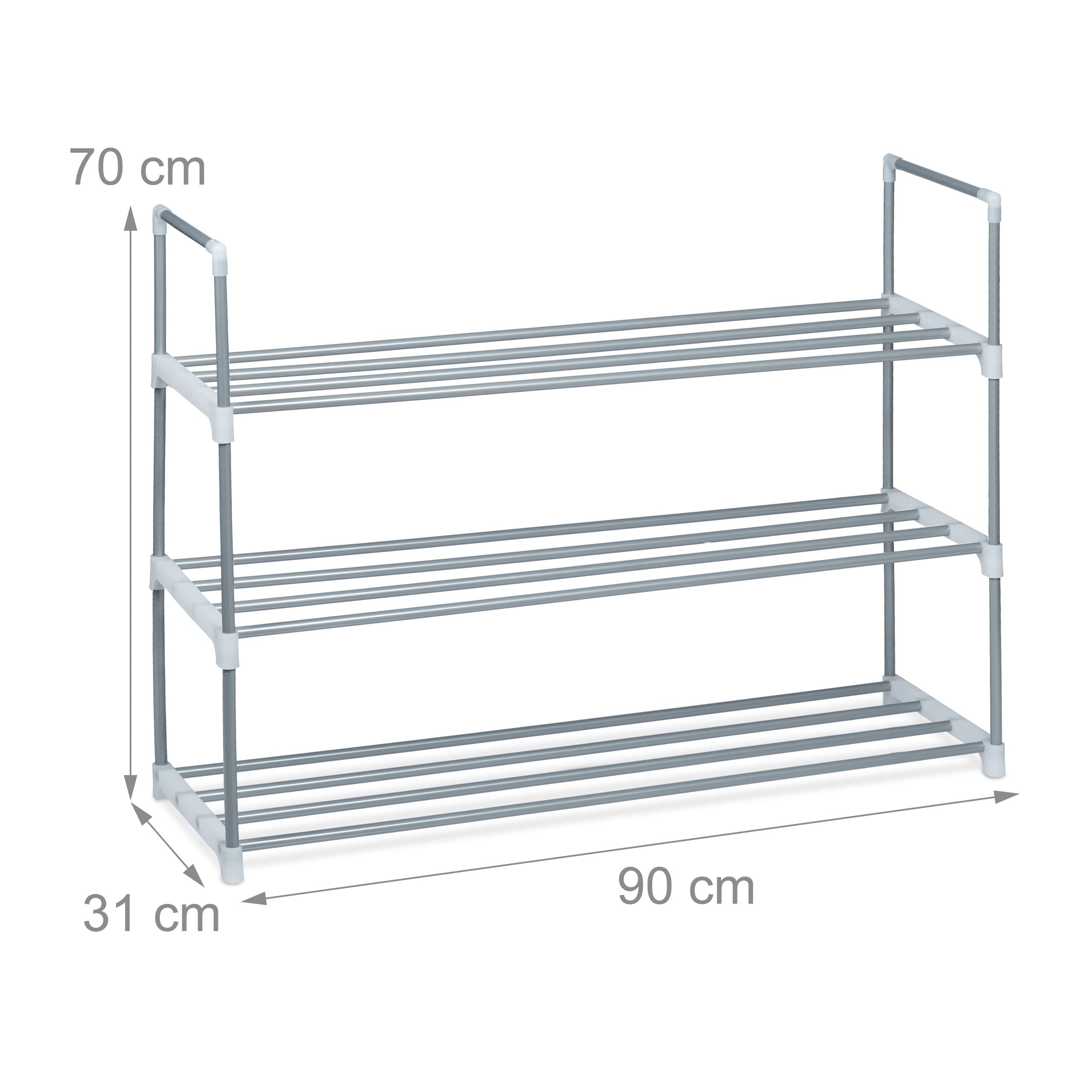 Relaxdays Shoe Rack, Size: 70 x 90 x 30 cm Shoe Storage made of Powder-Coated Metal with 3 Levels - Image 4