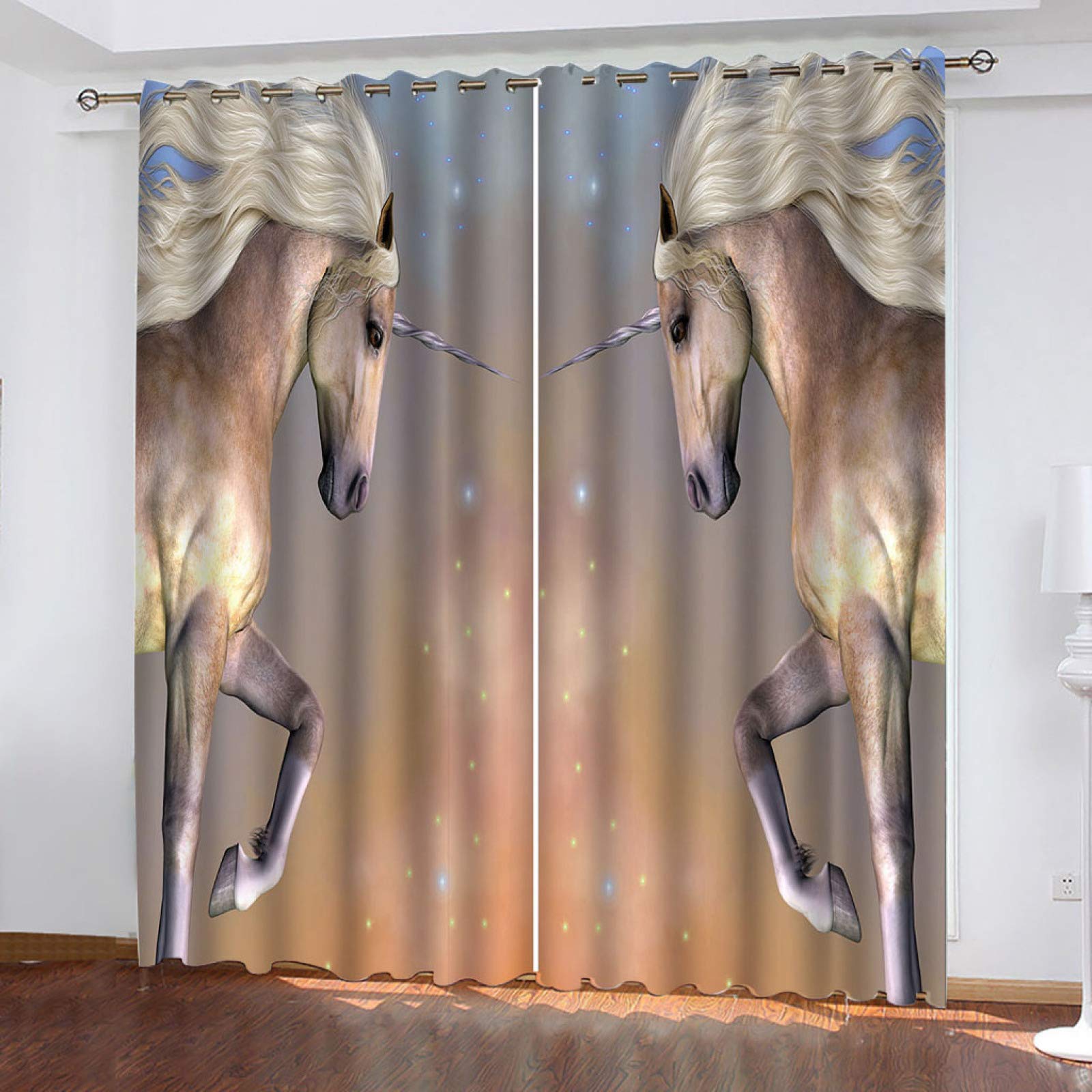 Cortinas Opacas para Salon Moderno - Cortinas Termicas Aislantes con Ollaos - Dormitorio Cocina Decoracion - 3D Cielo Estrellado Estampado Animal Caballo, 2 Piezas 280 X 260 Cm（An X Al）