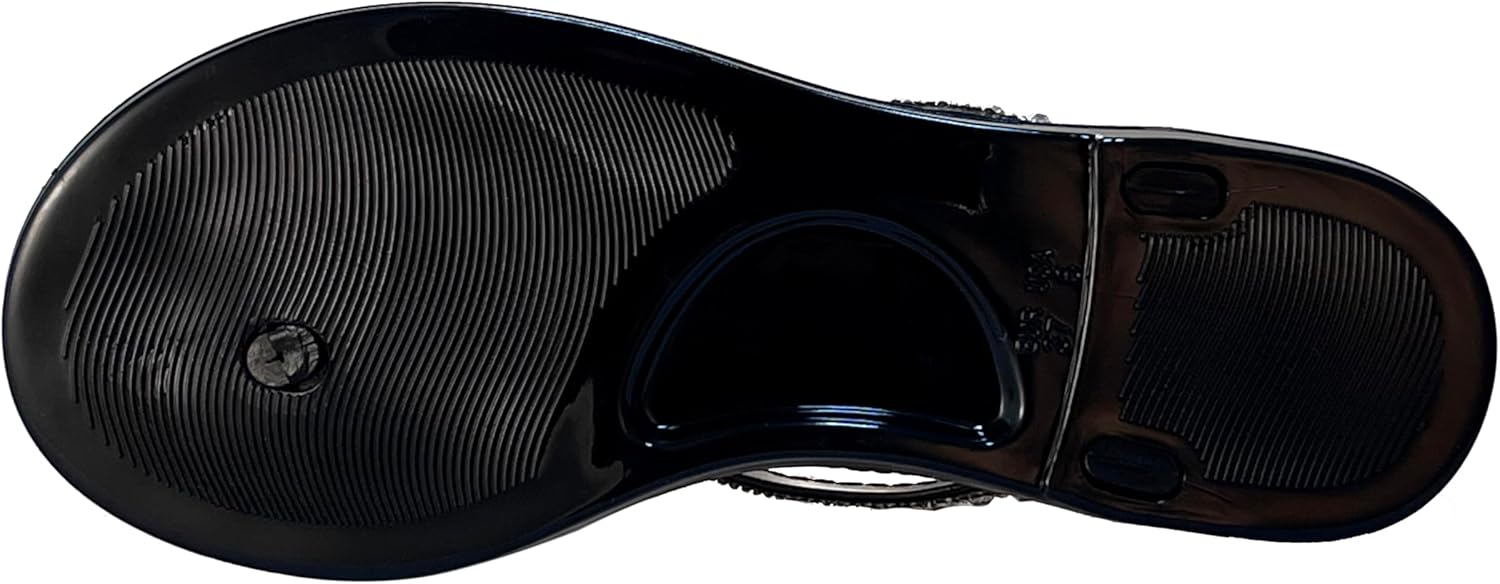 Womens Flat Sandals Jelly Flip Flops Crystals Rhinestones Bow Knot Glitter Sandals - Image 3