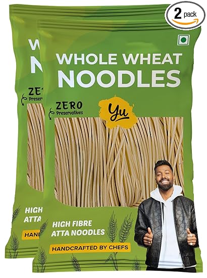 Yu Foodlabs - Whole Wheat Noodles - 100% Atta & Zero Maida - Easy To Digest Healthy Noodles - No Preservatives & 100% Natural - Just Boil - Ready In 5 Mins - Serves 6-300 grams (Pack Of 2)