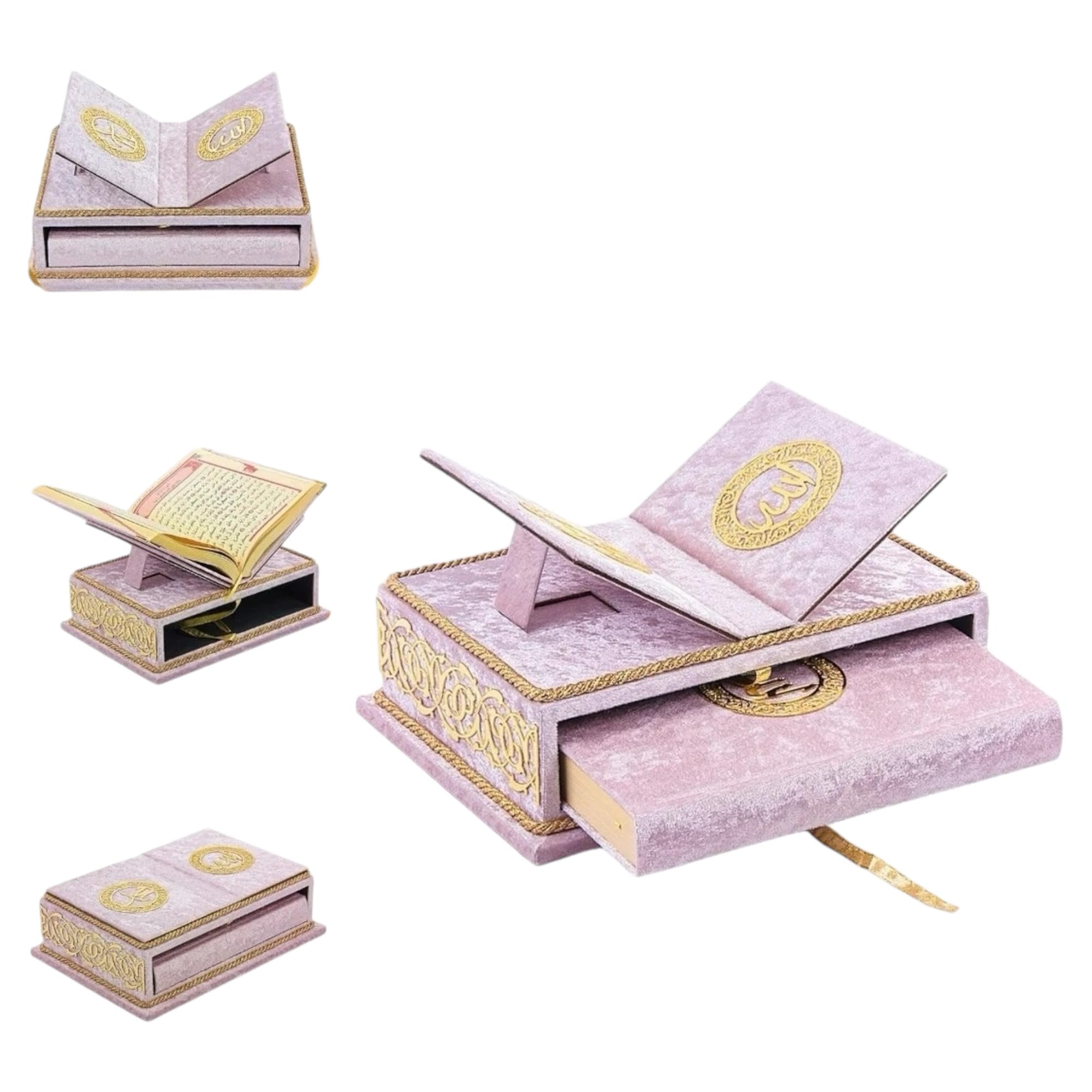 The Holy Quran Velvet Box Sets | Special Quran Holder Stand | Luxury Islamic Gift | Spiritual Grace| Quran Dimension;6.6*9.4inch/17*24cm I Perfect Ramadan, Eid, Umrah Gift for Muslim Women Men (Pink)
