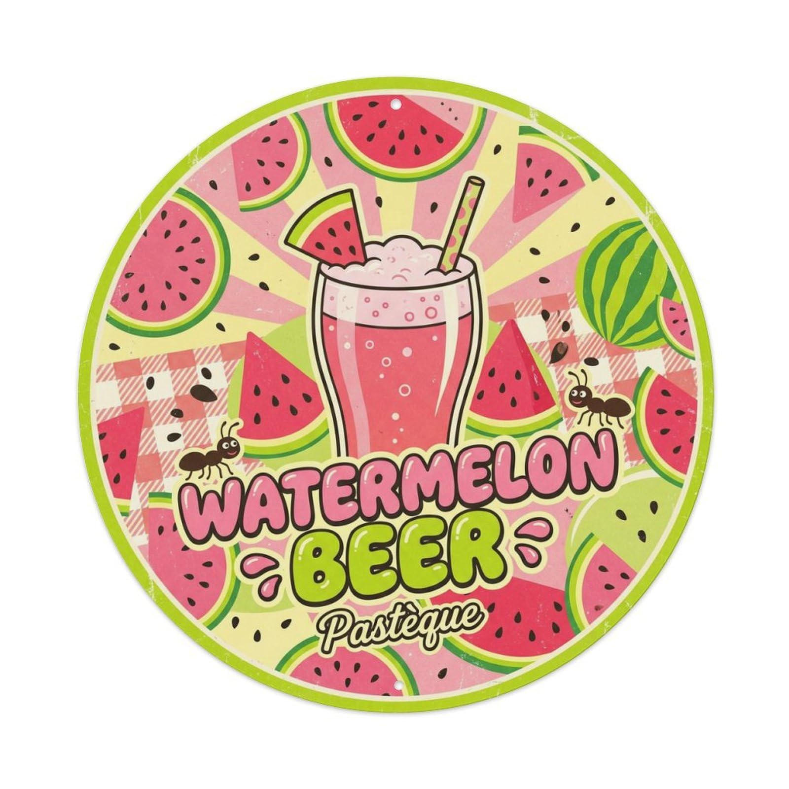 Traditional Watermelon Beer Malt Hops Copper Kettle Metal Tin Sign