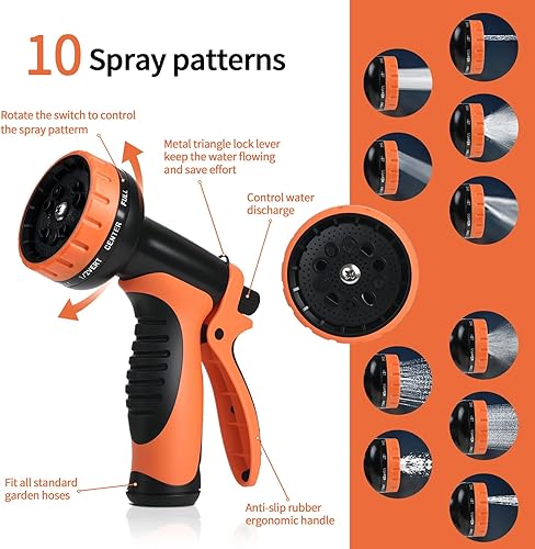 Miniatura 5 de Manguera de jardín de 25 pies, no expandible, 10 boquillas funcionales, manguera de jardín antitorceduras, manguera de agua flexible resistente de