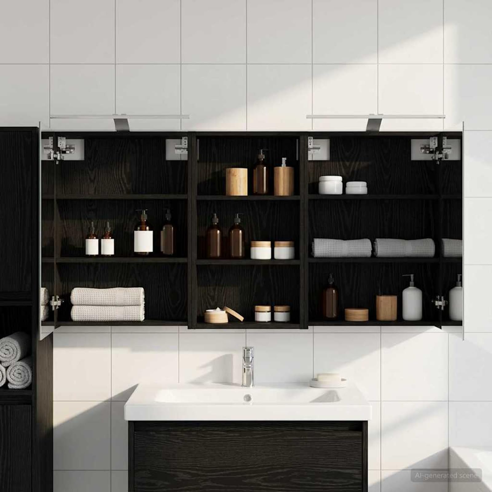 Zestaw mebli łazienkowych 3-częściowy 140 x 145 x 70 cm materiał drewnopochodny z LED i 2-drożnym lustrem