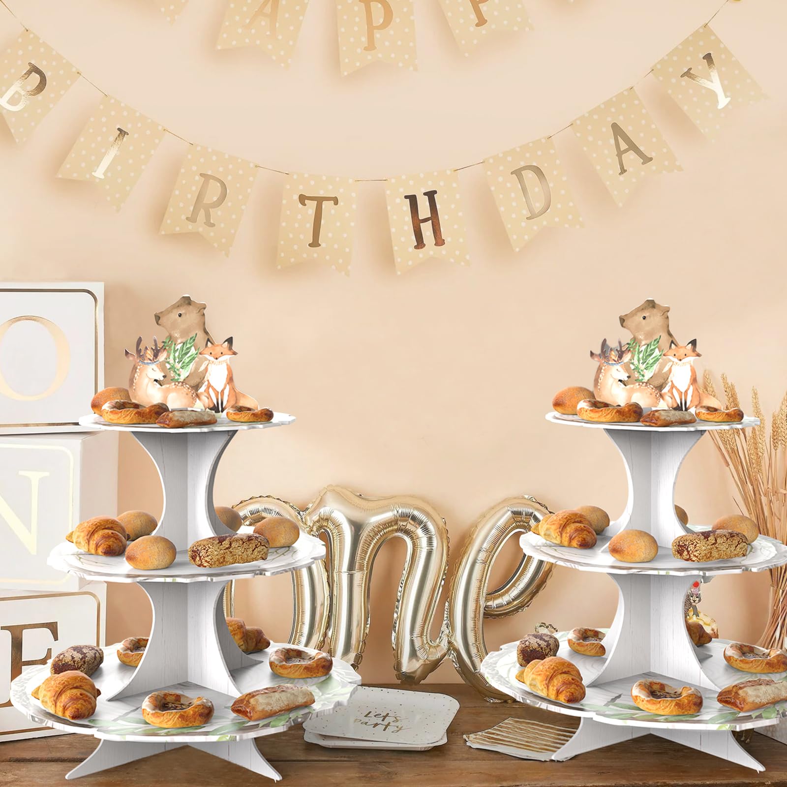 Cupcake-Ständer 3 Etagen – Rustikales Holzdesign Für Babypartys, Dschungel- Oder Safari-Motto