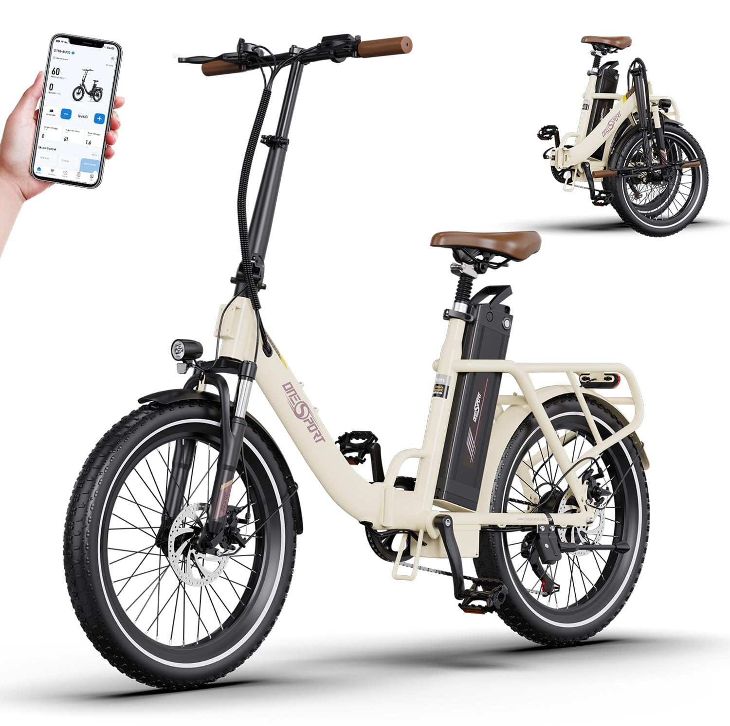ONESPORT OT16-2 Bici Elettrica Pieghevole, 20" E-City Bike Portatile con 250W Motore & 48V 17Ah Batteria Rimovibile, 7 Velocità Crociera, Display LCD & Bluetooth APP, Bici Pieghevole Adulto, Unisex
