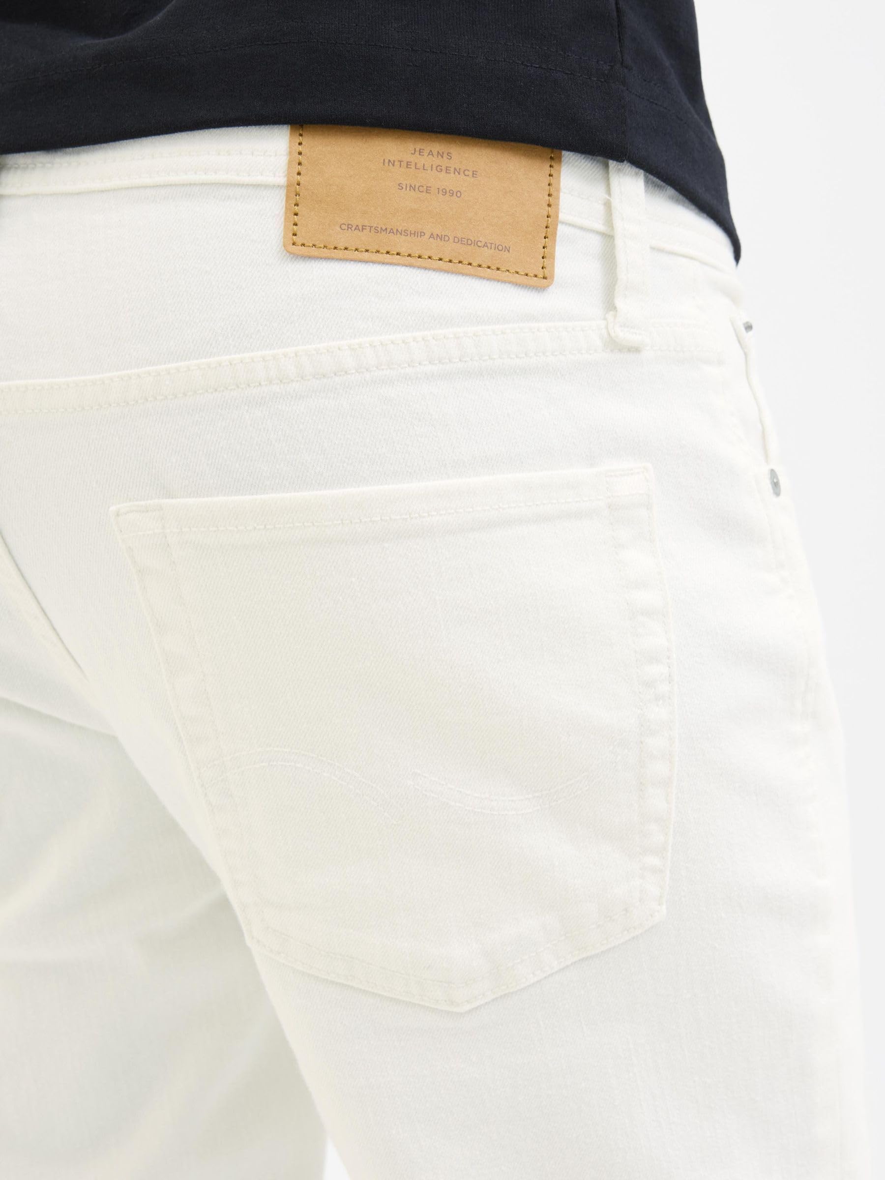 JACK & JONES Mens Slim Fit Jeans, Low Rise Stretch Denim Trousers for Men, White Colour, UK Size - W28 to W36