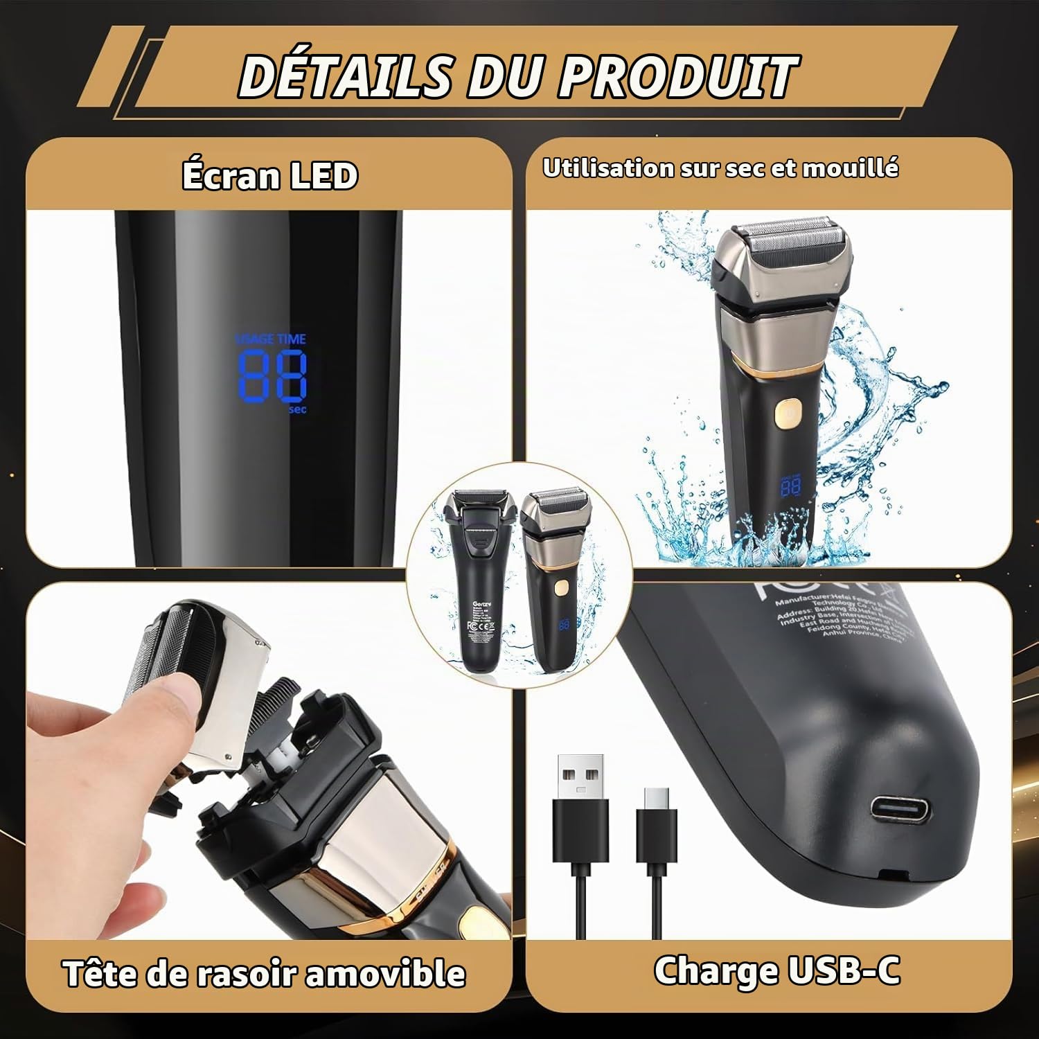 2 en 1 Rasoir Electriques Hommes, avec Écran LCD, Tondeuse Barbe, Rasoir Électrique Rechargeable pour Homme, Wet & Dry, Étanche, Rasage Précis et Doux, pour Soins Corps, Cheveux et Visage
