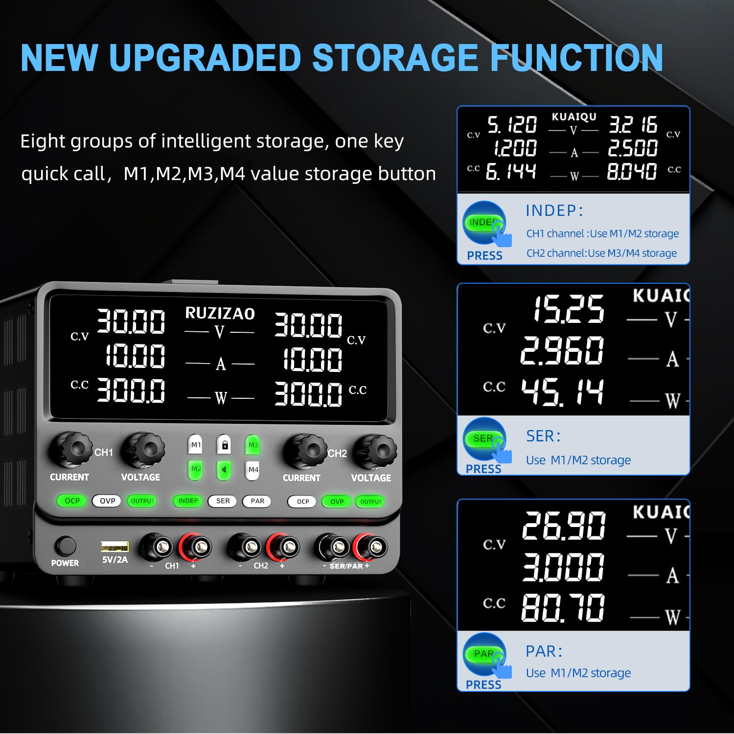 Doble Fuente de Alimentación Regulable: 30V 10A 300W Fuentes de Alimentación de Laboratorio de Banco Serie (60V 10A 600W) Paralelo (30V 20A 600W) OCP OVP Almacenamiento de Memoria