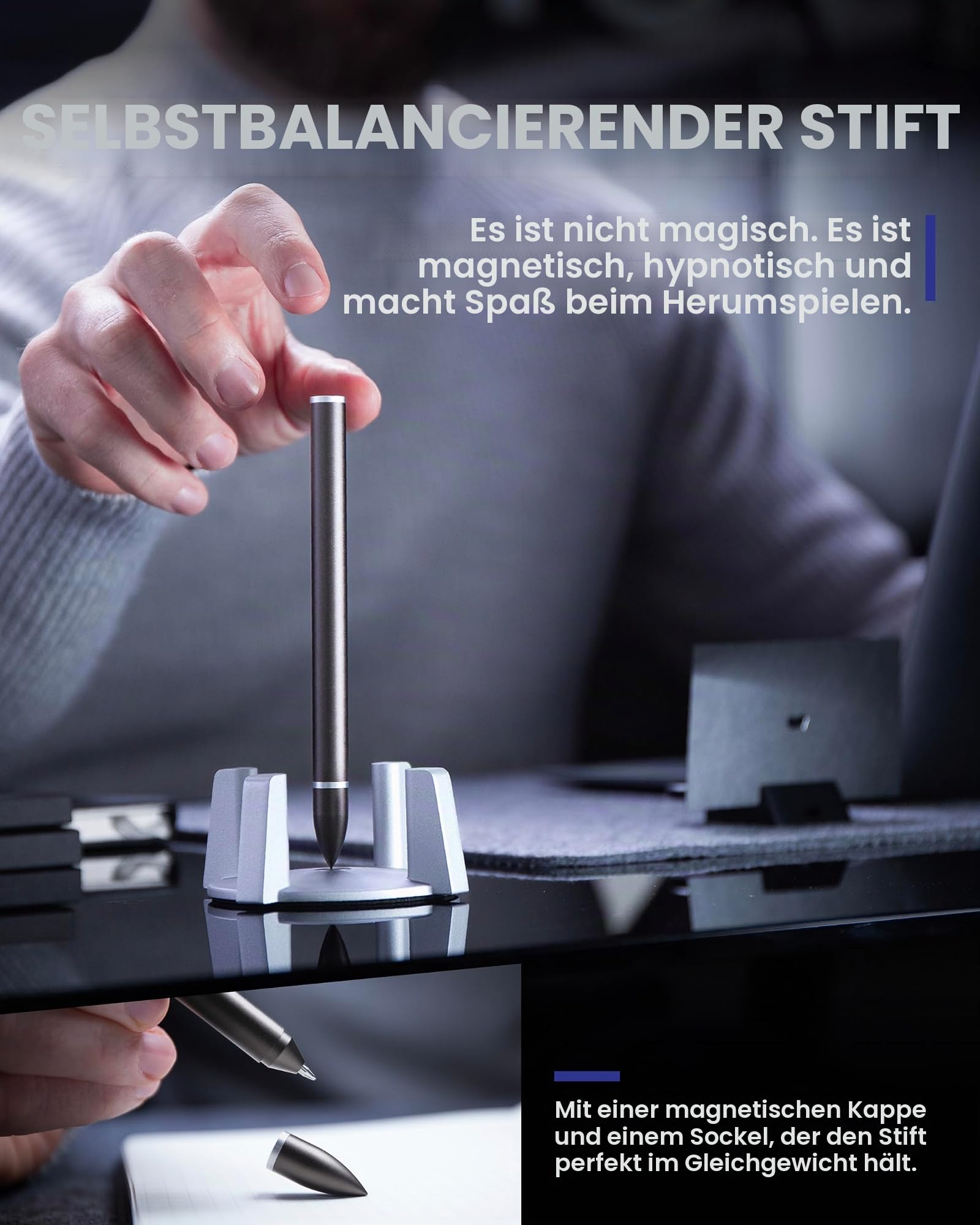 novium Hoverpen Classic - Vertikaler Anti-Schwerkraft-Stift, Dark Grey | Kugelschreiber mit Magnetschwebetechnik, Schmidt-Nachfüllminen, futuristisches Design, Schreibtisch-Setup, Geschenkidee