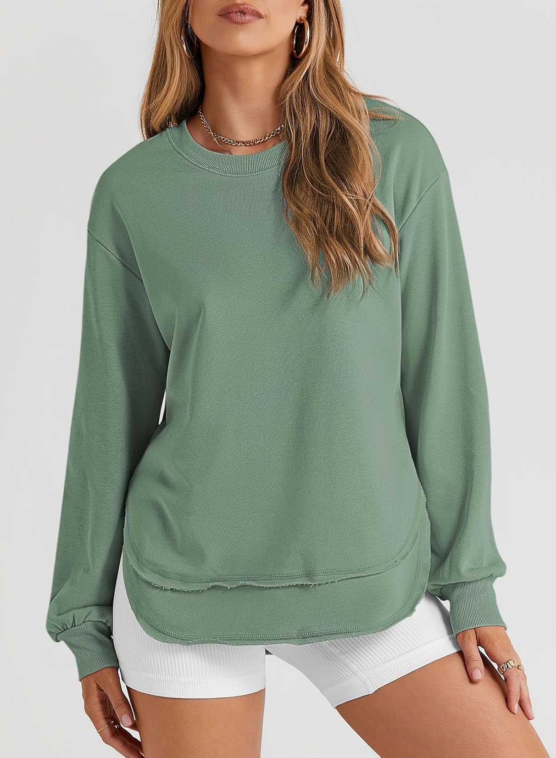 EVALESS Sweatshirt for Women Crewneck Long Sleeve Side Split Tops Casual Solid Color Loose Pullover Shirts 2025 Clothes - Image 2