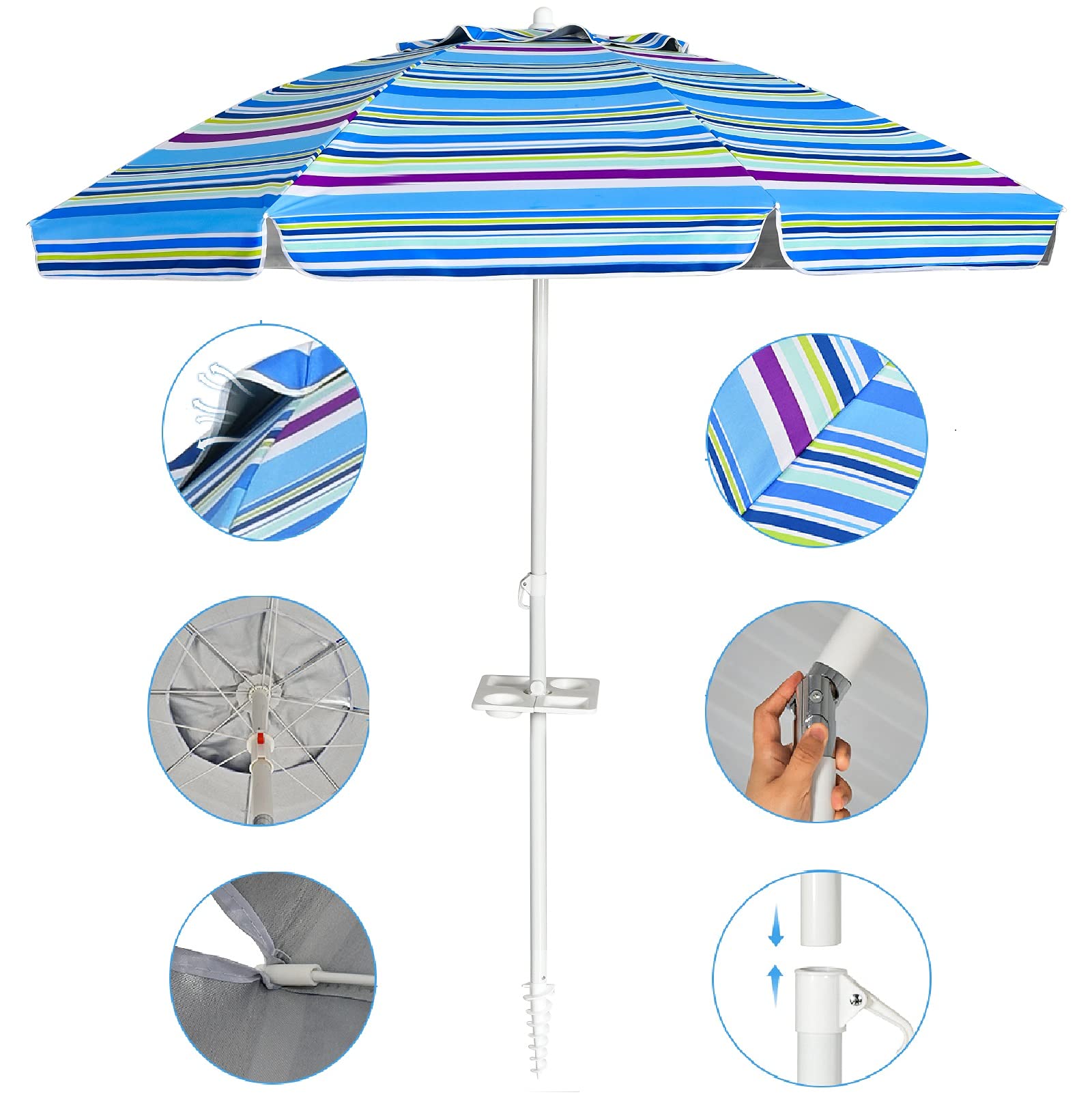 GIANTEX Ombrellone da spiaggia, con ancoraggio e portabicchieri, inclinabile, da giardino, terrazza, con borsa per il trasporto, parasole rotondo UV50+