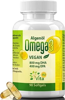 Veganes Omega 3 Algenöl 2000mg, 800mg DHA + 400mg EPA pro Tag, 90 Softgels