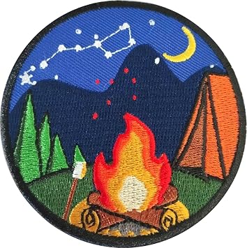 PatchClub Camping Patch Campfire Fire Mountain Adventure Outdoors, 3 inches - Colorful Embroidered Cool Iron On/Sew On Patches Campfire