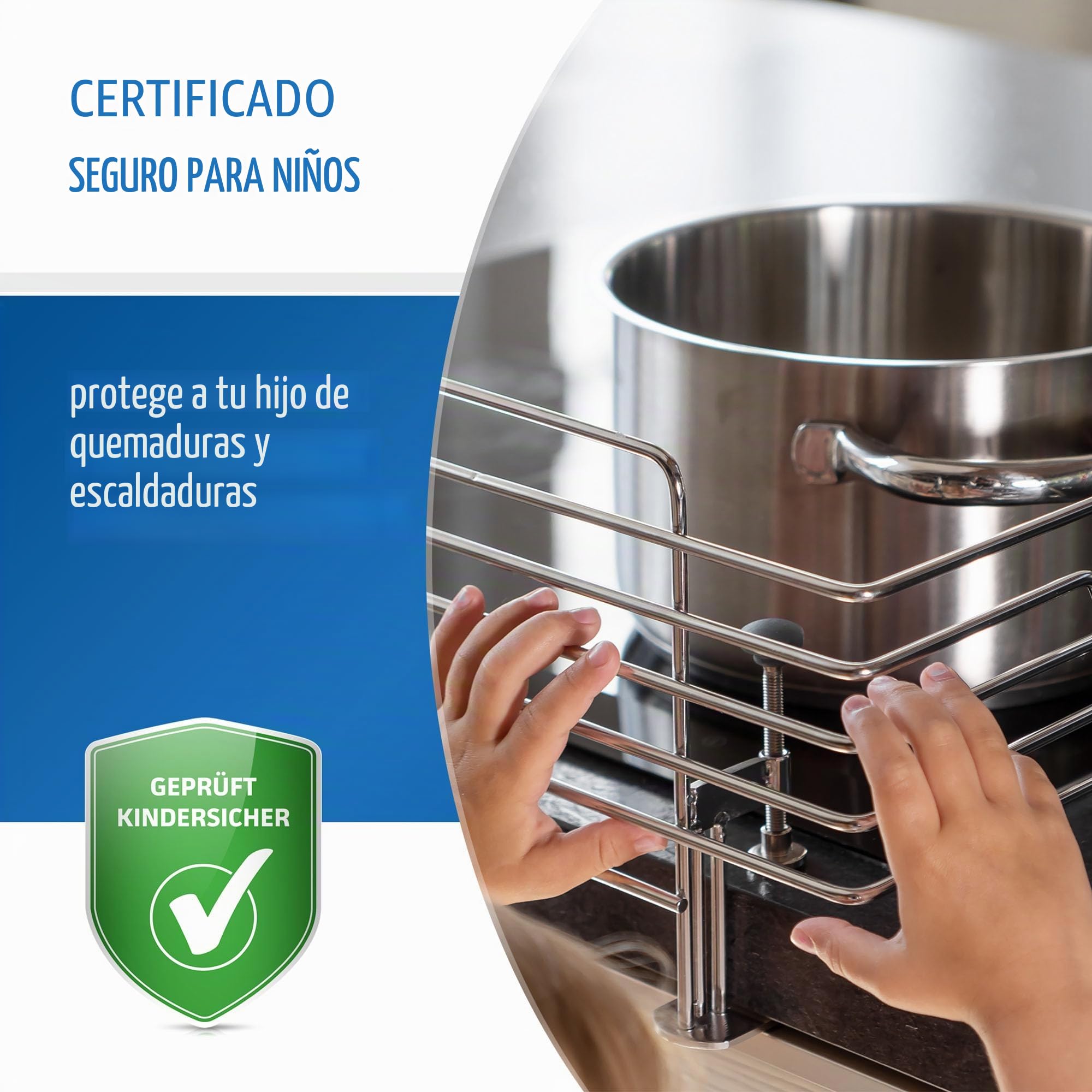 Reer Rejilla de protección para cocina Classic, protección infantil para la cocina, seguridad infantil, para sujetar, color plateado