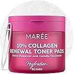 MAREE Collagen Acne Clearing Polishes - Toner Pads with Retinol - Minimizing Wrinkle Zero Pore Pads - Hydrating Toning Collagen Pad with Retinol & Centella Device - Anti Aging Brightening Wipes