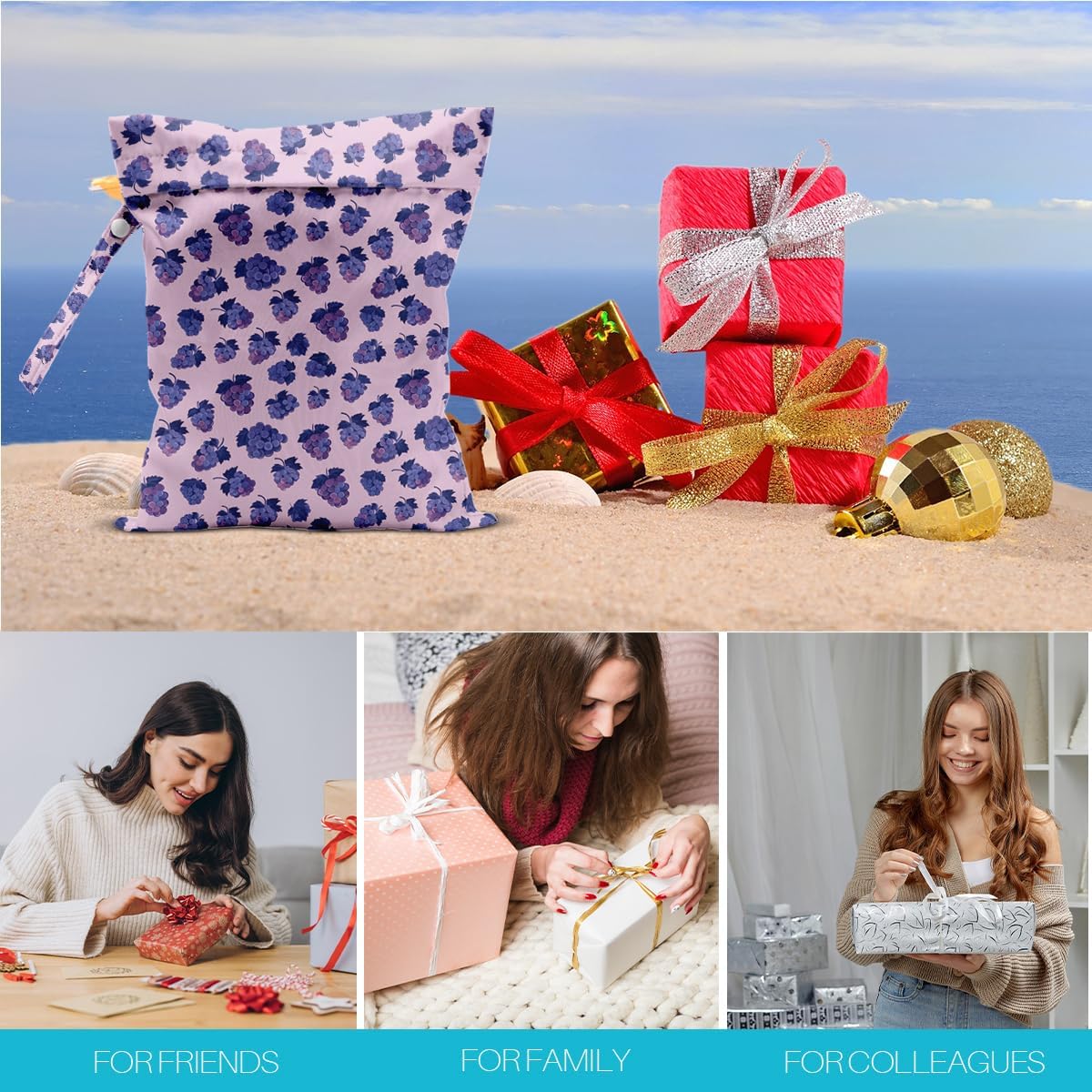 Wet Dry Bags Wet Bags Swimsuit Bag Beach Essentials Fruit Decor Grape Washable Reusable Waterproof Bag for Swimsuit Pool Beach Diapers Dirty Yoga Gym Clothes thumbnail