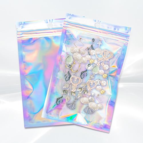 100Pcs Holographic Resealable Bags, 4x6 inch Packaging Foil Pouch ，Motomy Mylar Food Storage Bag Great for Small Business and Party Favor……