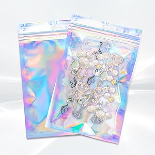 100Pcs Holographic Packaging Bags, 3.1x4.7 inch Resealable Foil Pouch Mylar Sample Bag Great for