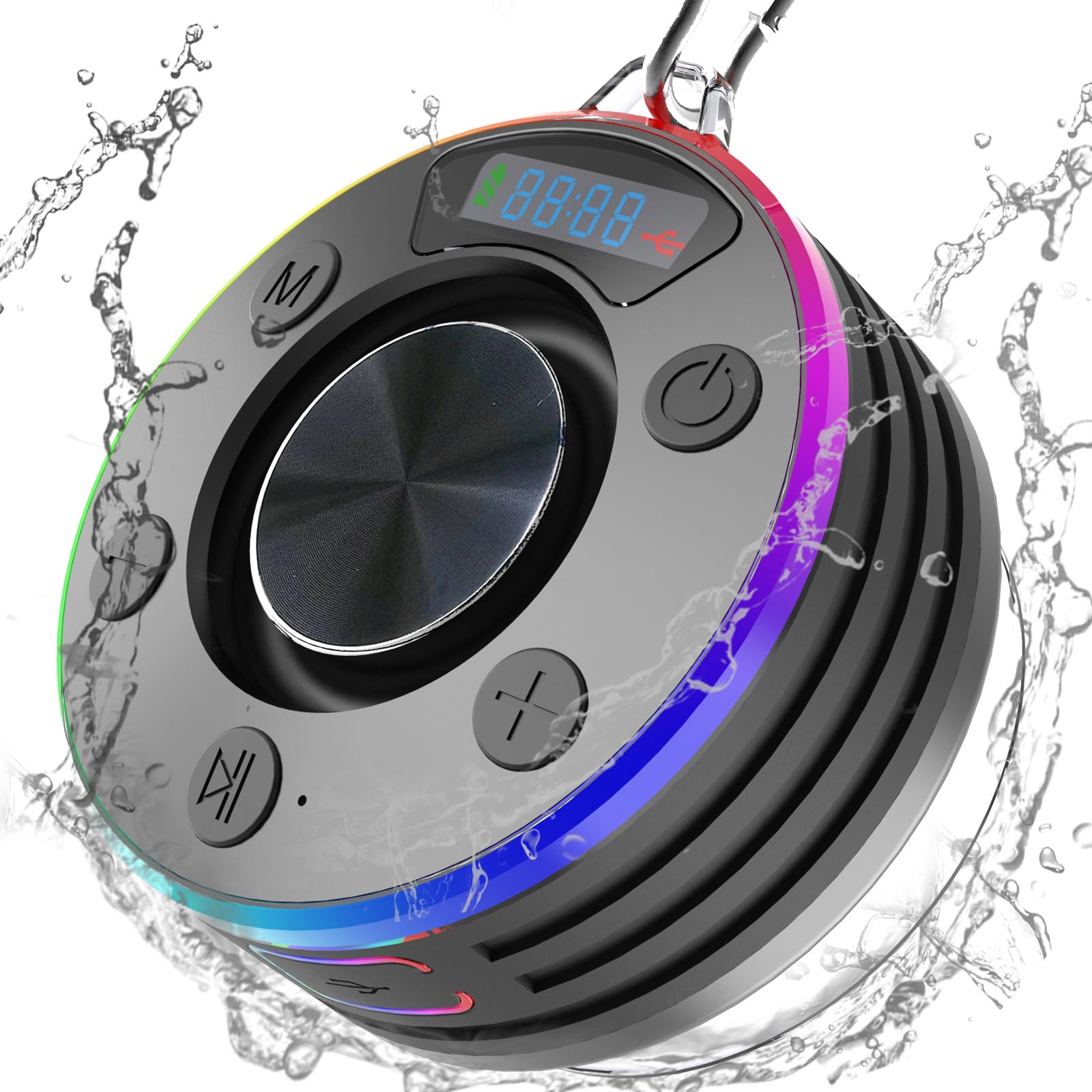 Enceinte de douche Bluetooth 5.3 anti-éclaboussures à ventouse pour écouter sans risque