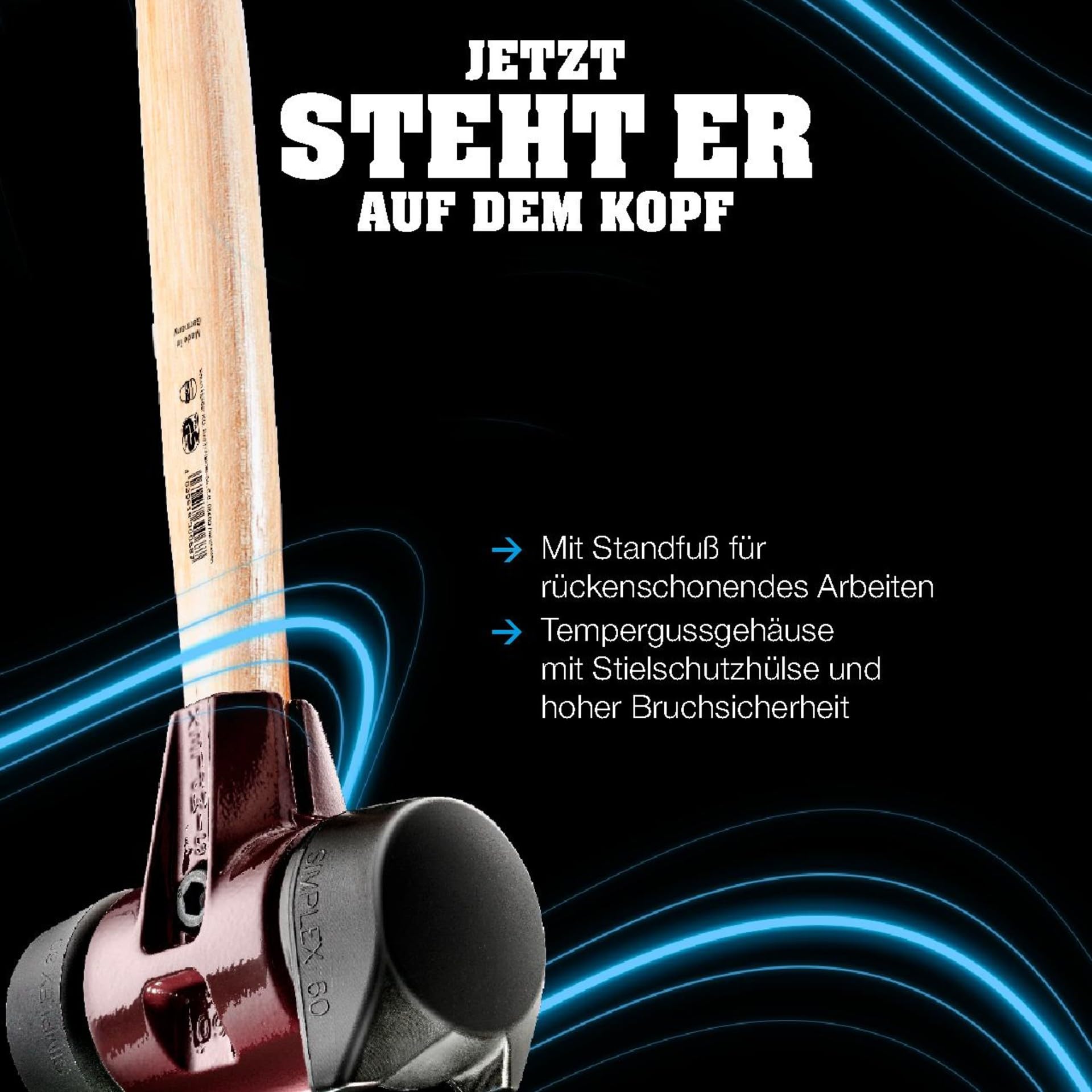 SIMPLEX-Vorschlaghammer, Gummikomposition, mit Standfuß/Superplastik; mit Tempergussgehäuse und Hickorystiel | D=80 mm | 3027.281