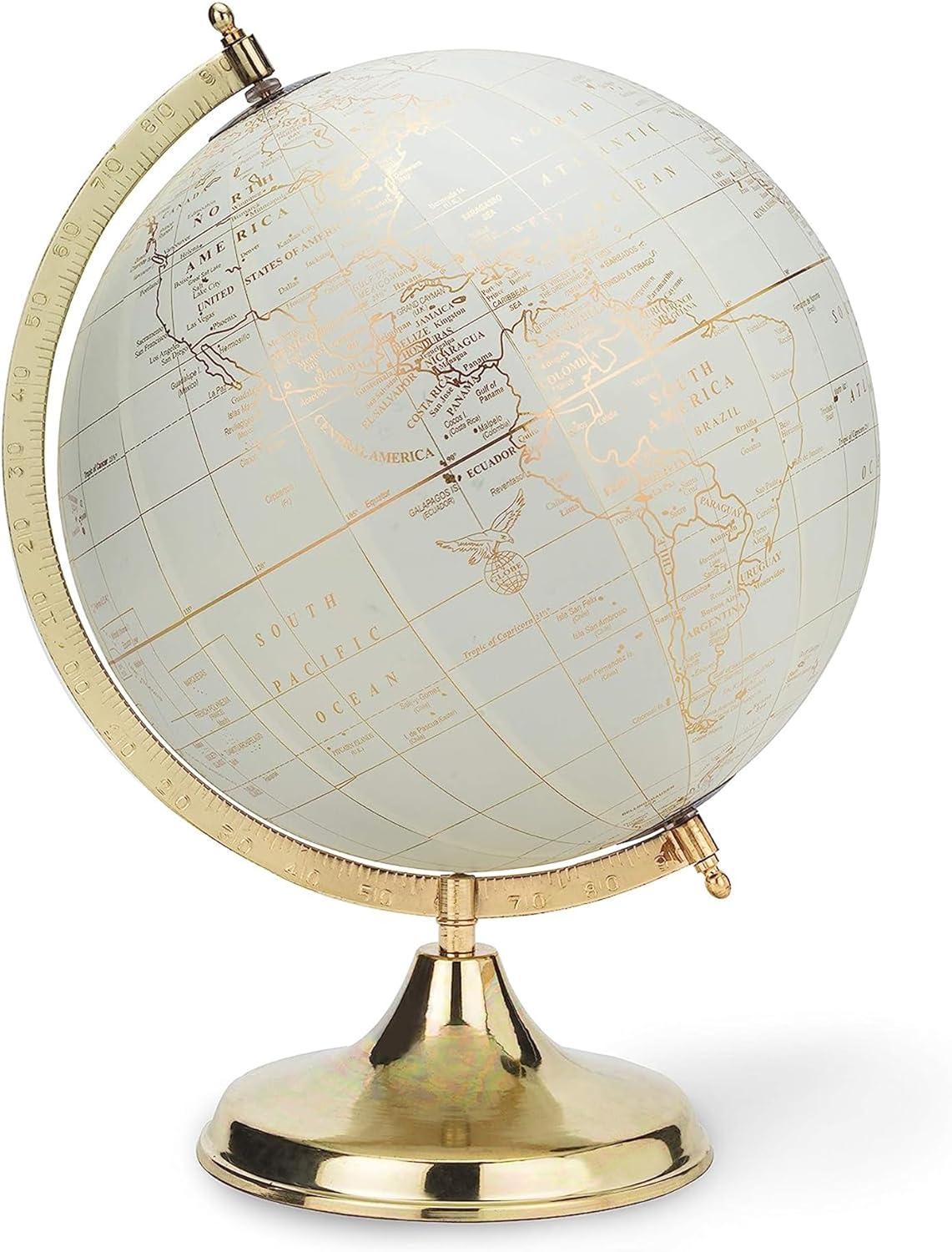 Abbott Collection 57-LATITUDE-02-LG Spinning Large Decorative Globe, Ivory/Gold, 18" H