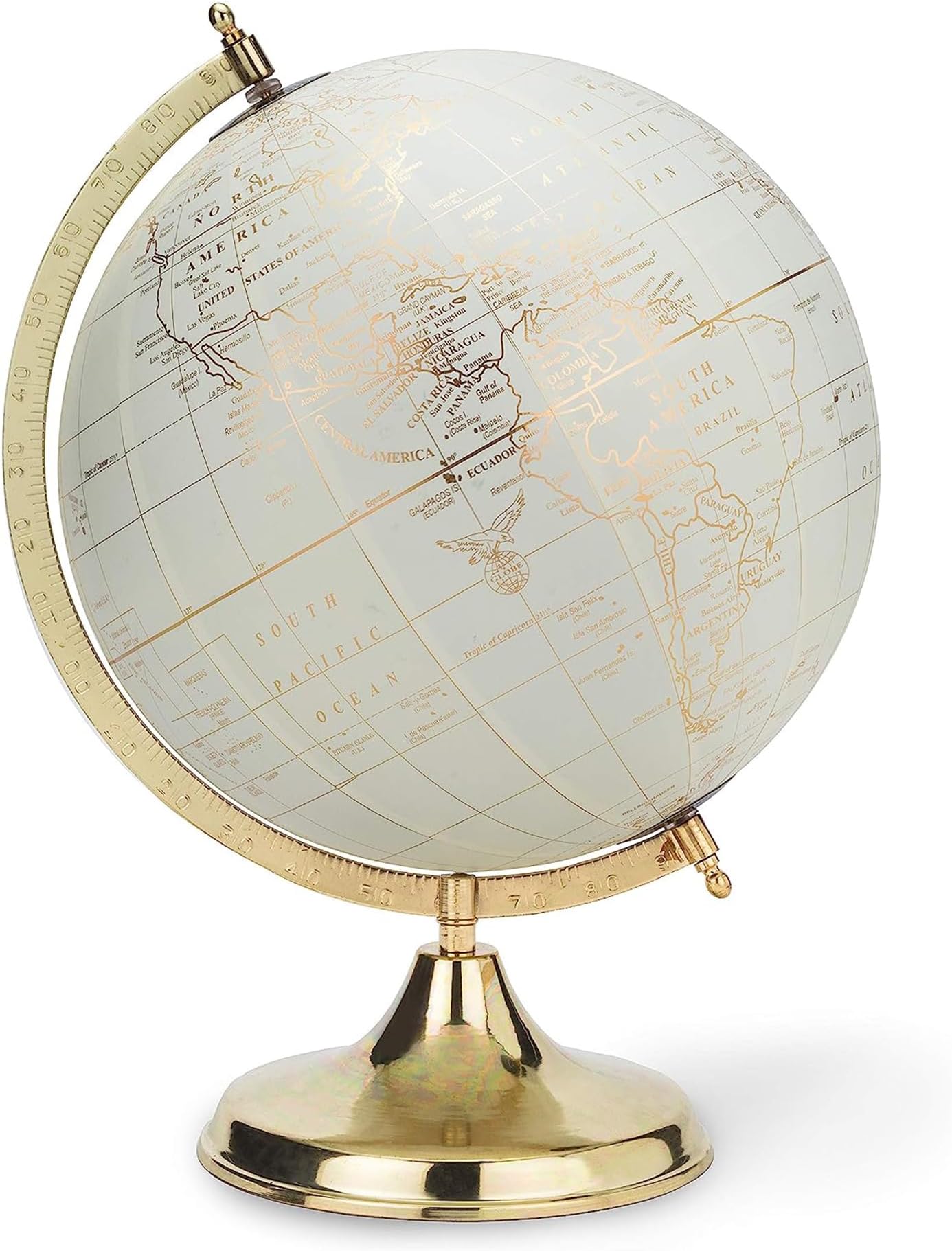 57-LATITUDE-02-LG Spinning Large Decorative Globe, Ivory/Gold, 18" H