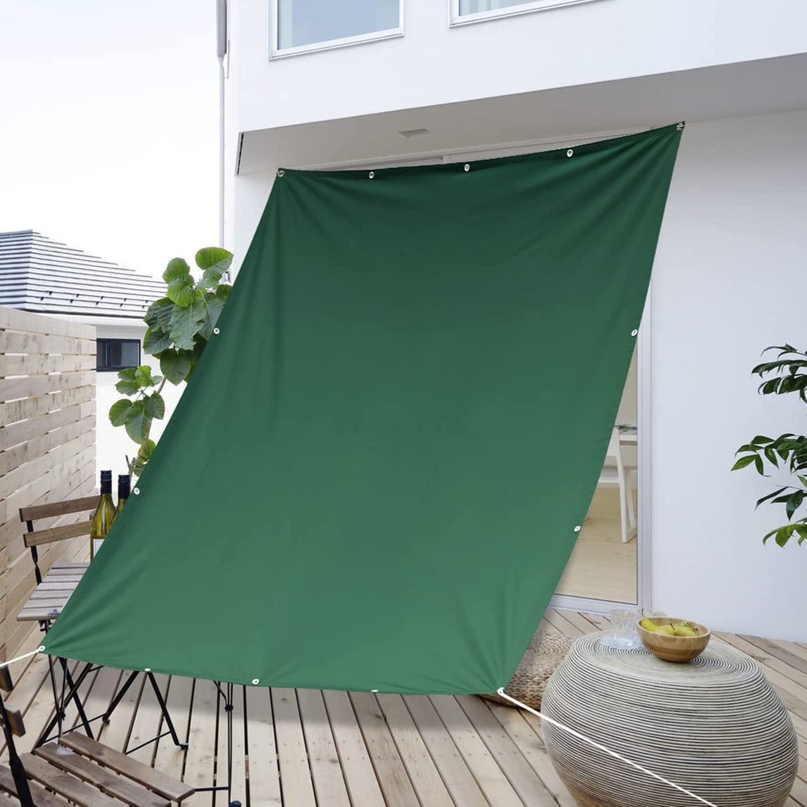 Prostokątny żagiel przeciwsłoneczny 1,2 m x 5 m, wodoodporny baldachim zewnętrzny, trwały, odporny na zużycie materiał z bezpłatnymi linami, na patio, podwórka, do ogrodów, ciemnozielony