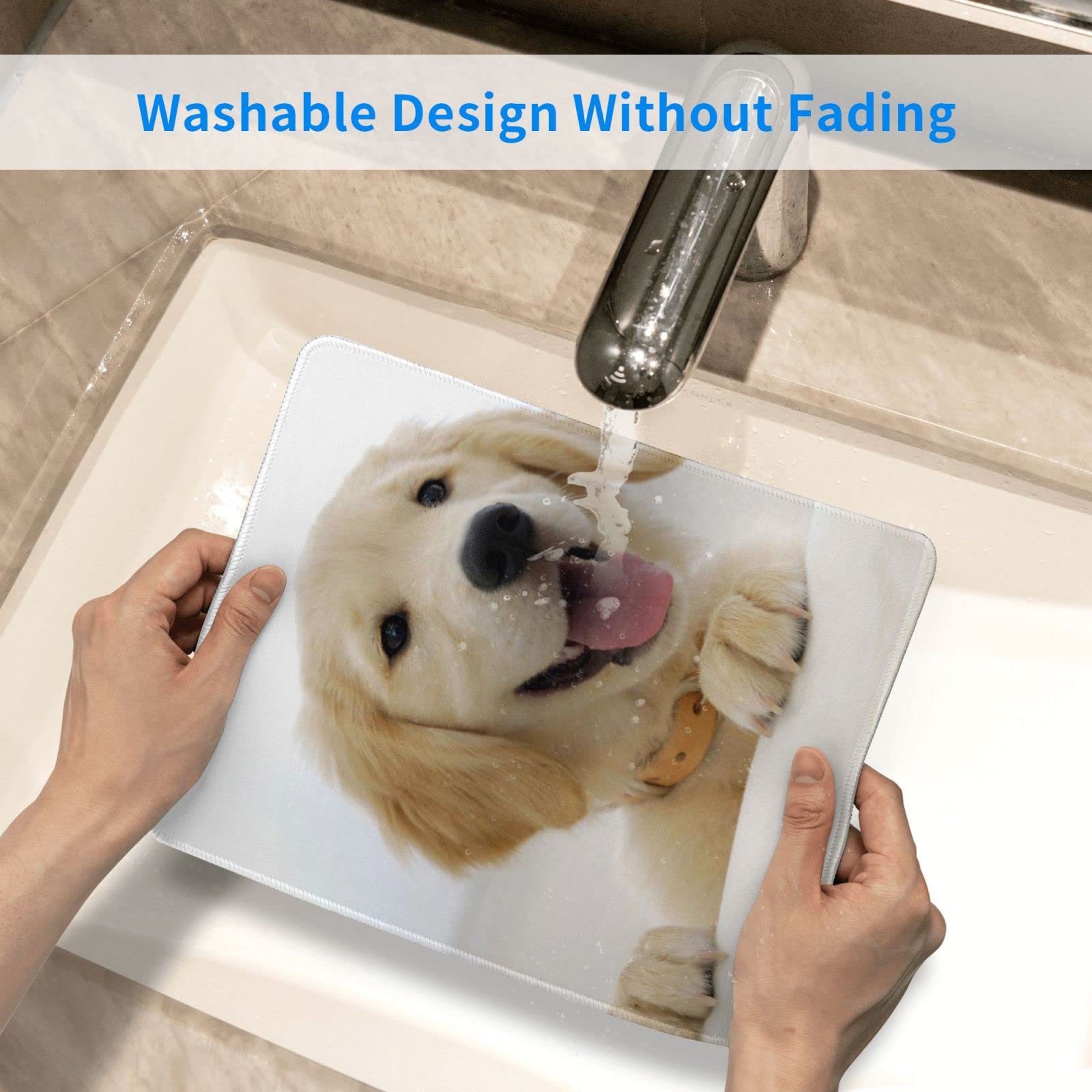 Wasach Tappetino per mouse, motivo: animali, gatto, gattino, cane, Golden Retriever, cucciolo, tappetino per mouse in gomma, 240 mm x 200 mm x 3 mm