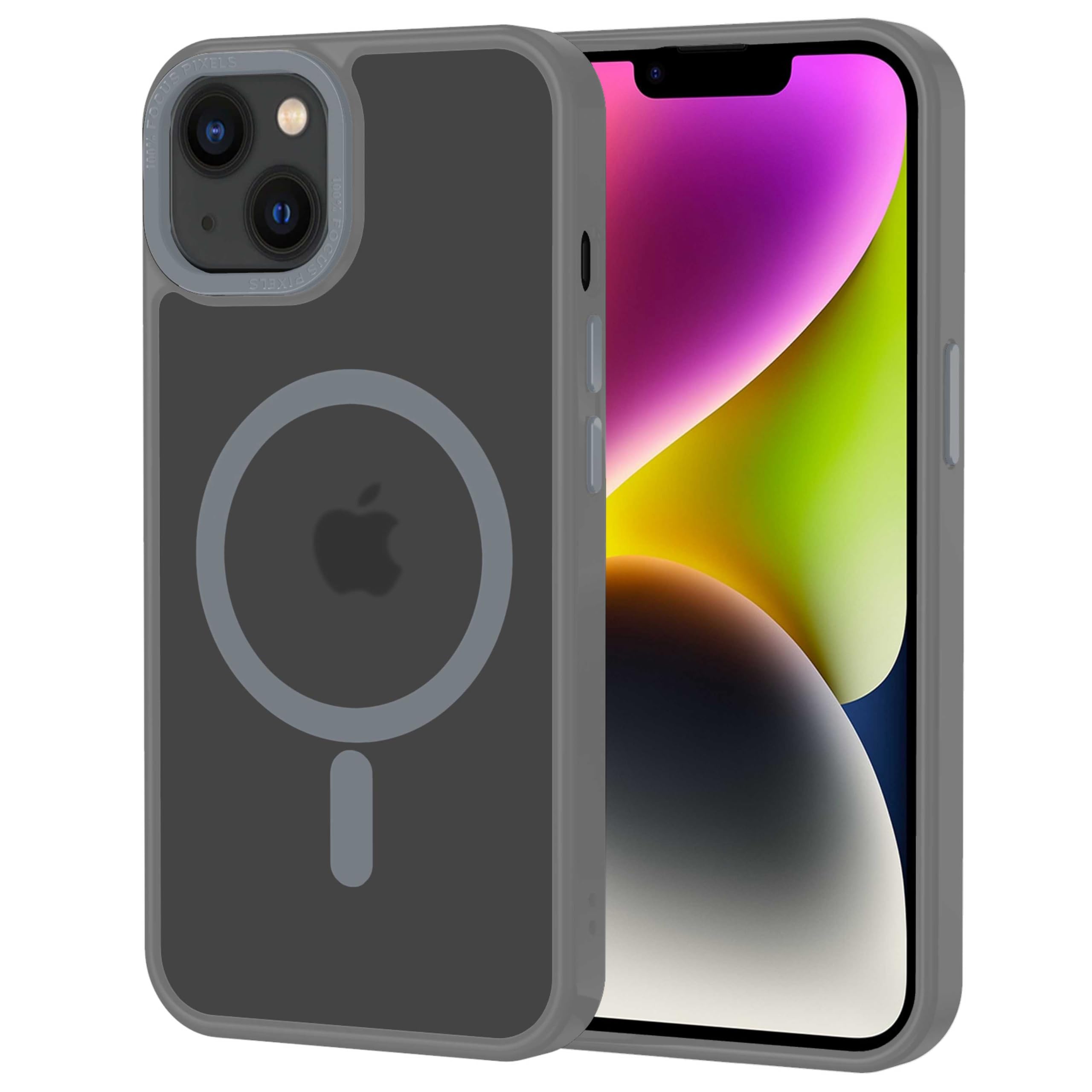 XTCASE Cover Magnetica per iPhone 14 [Compatibile con MagSafe], Custodia Traslucida Opaca Posteriore Resistente ai graffi TPU Bumper Antiurto Sottile Protettiva Case, Grigio