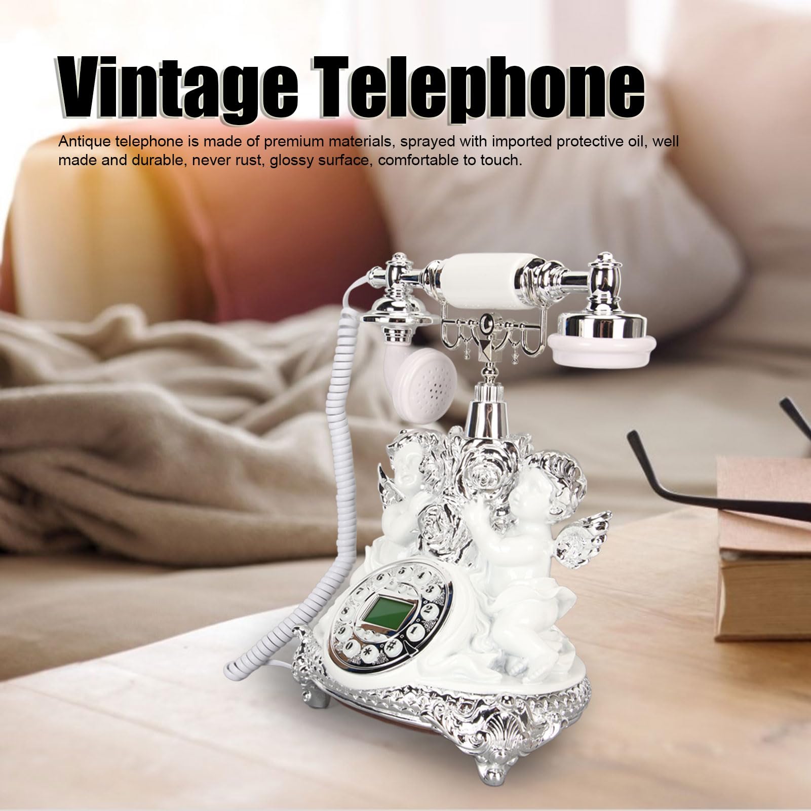 Generic Telefono Vintage Antico Facile da Usare per Casa e Ufficio, Materiale in Resina Elettrolitica (MS‑8334C, argento)