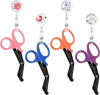4 Pcs Trauma Shears Bandage Scissors for Nurses Bandage Scissor with Retractable Badge Reels Surgical Gauze Shears Safety Scissors Badge Reel Clip for Sewing Crafting General Use