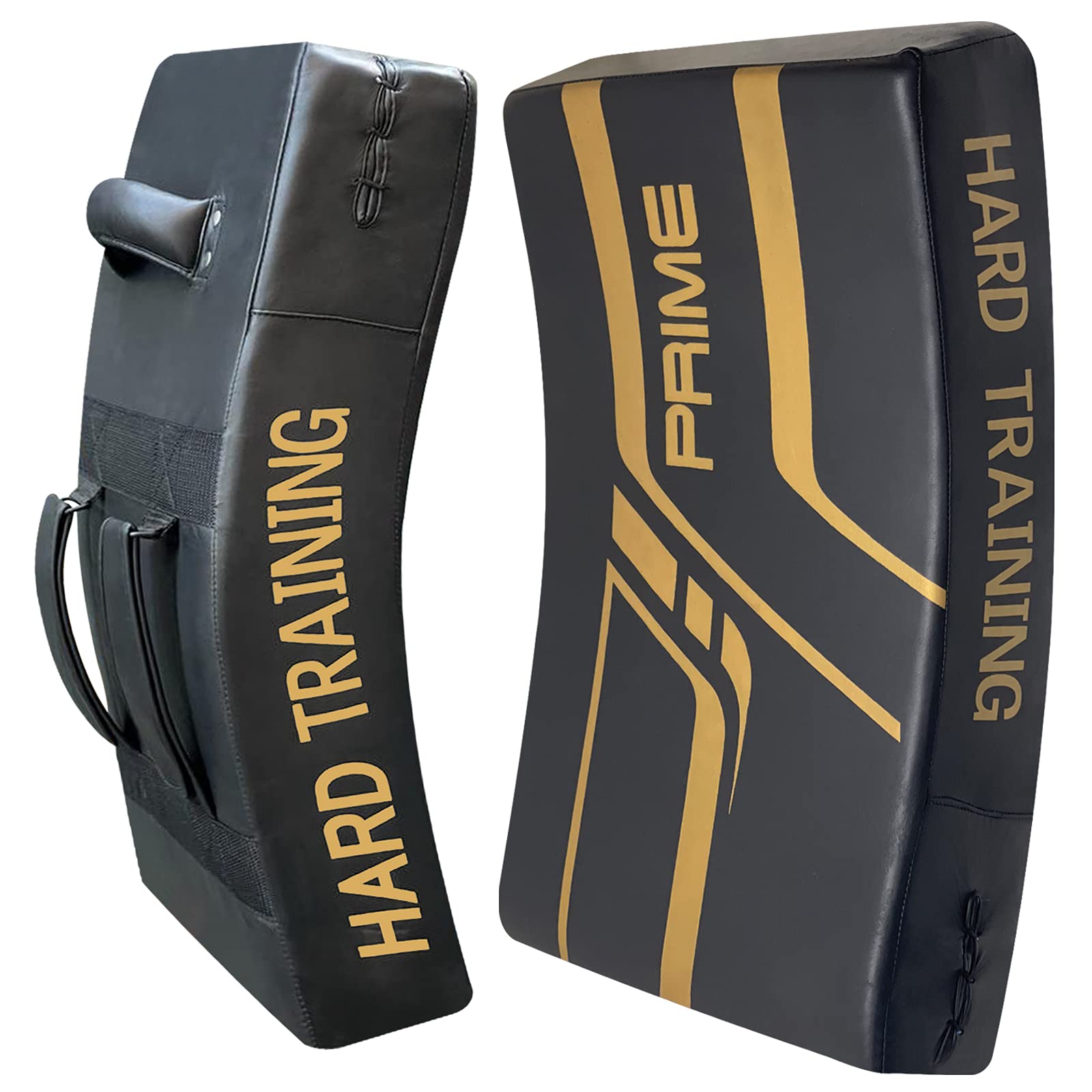 PSS curved Buffalo Leather kick Pad multi-layer shield for Training kickboxing Taekwondo MMA Martial arts, knee and elbow strike shield for men & women (sold as single item) 1115 (1115 Golden)