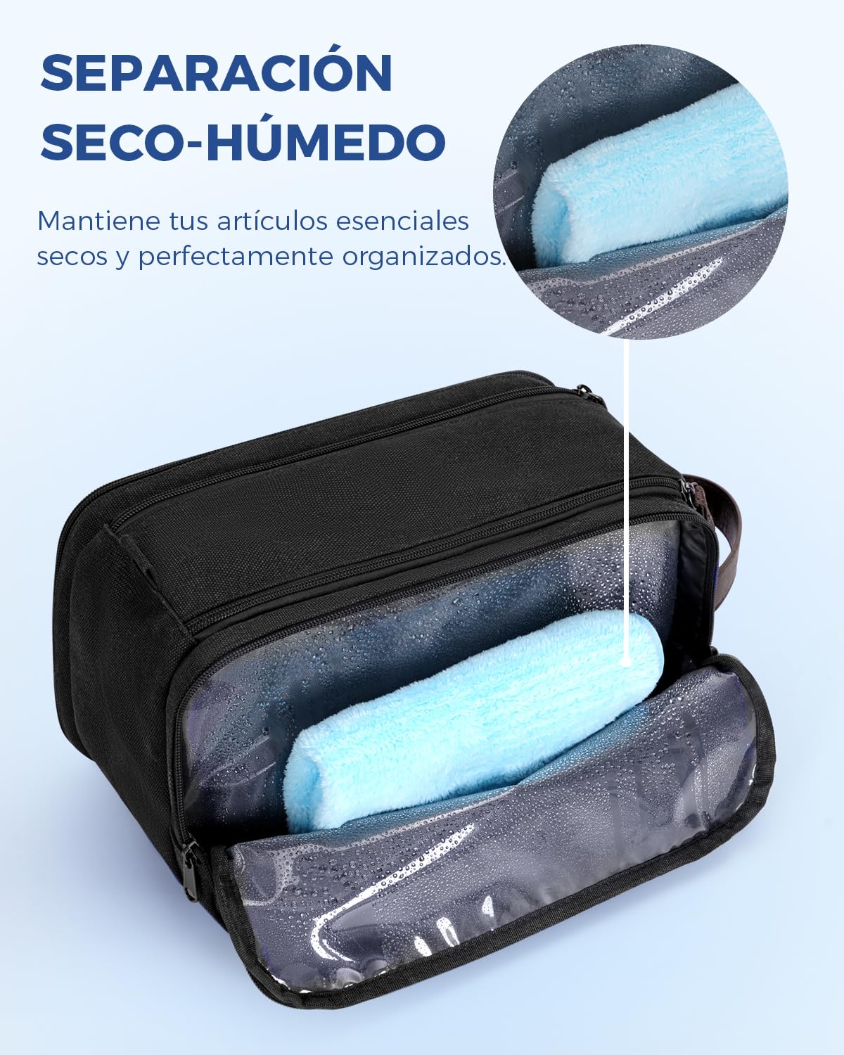 WANDF Neceser de Viaje para Hombre Impermeable, Bolsa de Aseo con Múltiples Compartimentos, Organizador para Afeitadora, Artículos de Higiene y Cosmética, Ideal para Viajes, Gimnasio o Trabajo, Negro