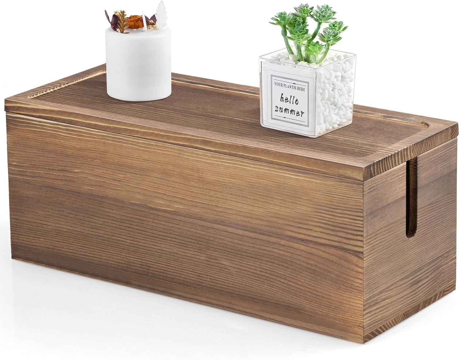 Large Cable Management Box, Burnt Wood Cord Organizer Box for Under Desk TV Computer Router USB Hub to Cover and Hide Extension Cords Power Stripes Surge Protectors Chargers Wires, Rustic Brown