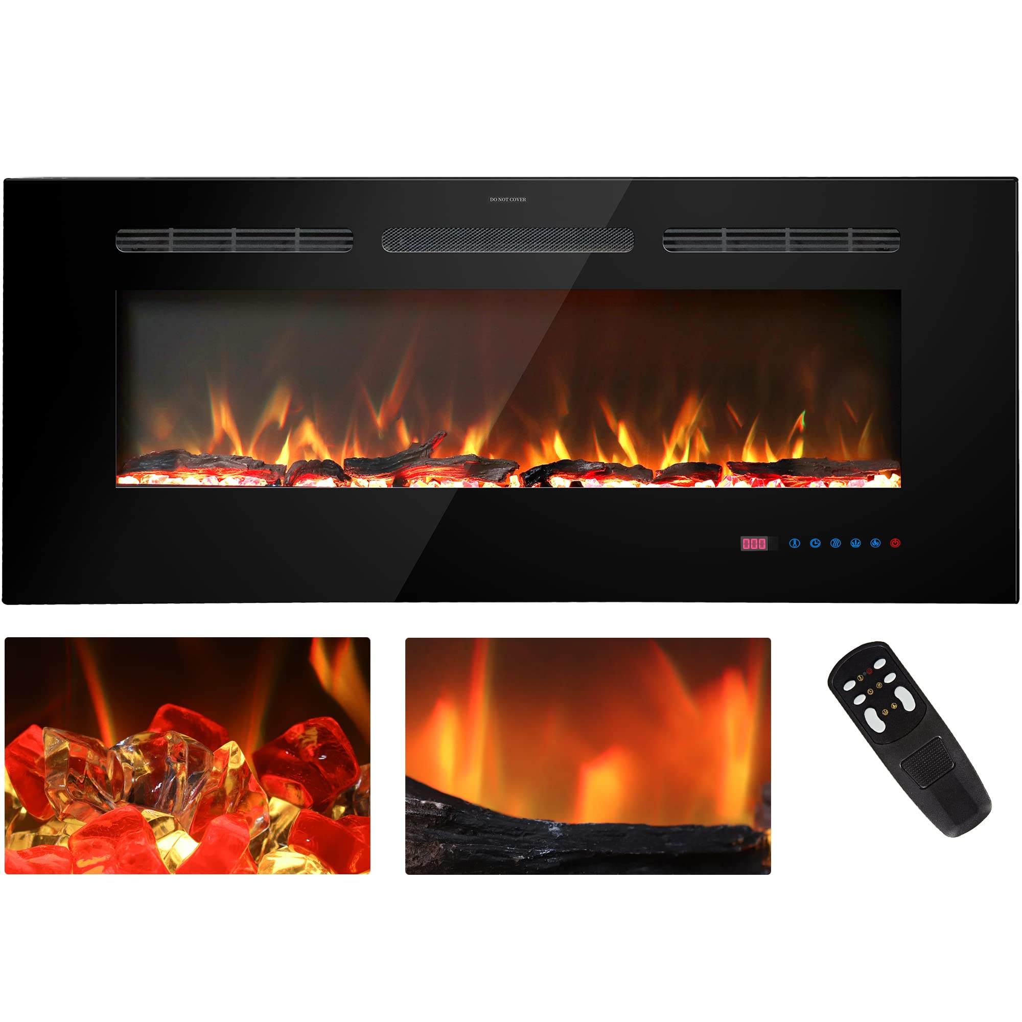 Amazon.com: Kentsky 50 inches Electric Fireplace Inserts, Recessed and Wall  Mounted Fireplace Heater, Linear Fireplace w/Thermostat, Remote u0026 Touch  Screen, Multicolor Flame, Timer, Logs u0026 Crystal, 750W/1500W : Home u0026 Kitchen