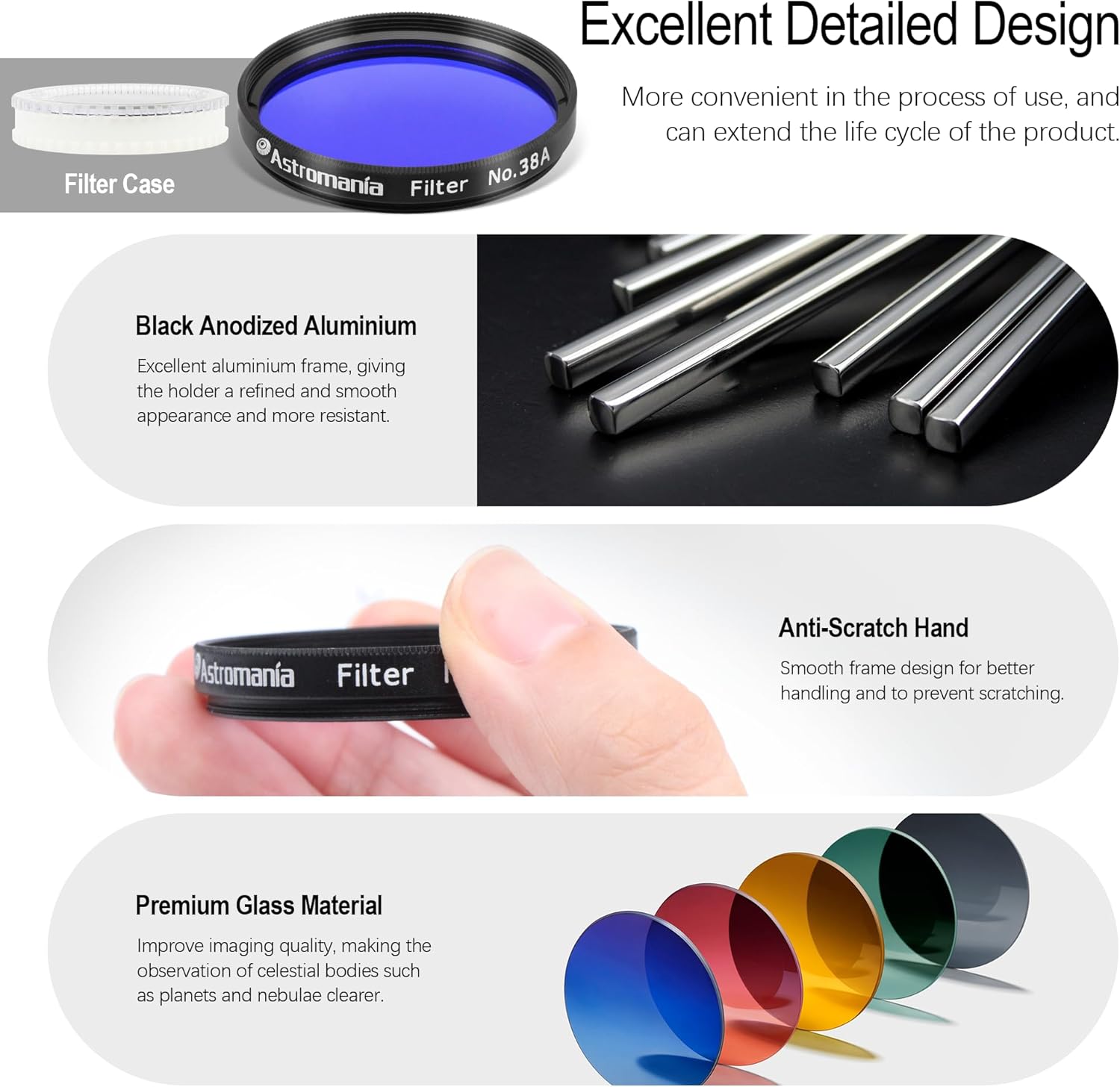 Astromania Telescope Filter, Planetary Filter Metal Frame for Astronomical Telescope Eyepiece, 2 Inch Telescope #38A Dark Blue Color Filter for Enhancing Contrast in Lunar Planetary Observation