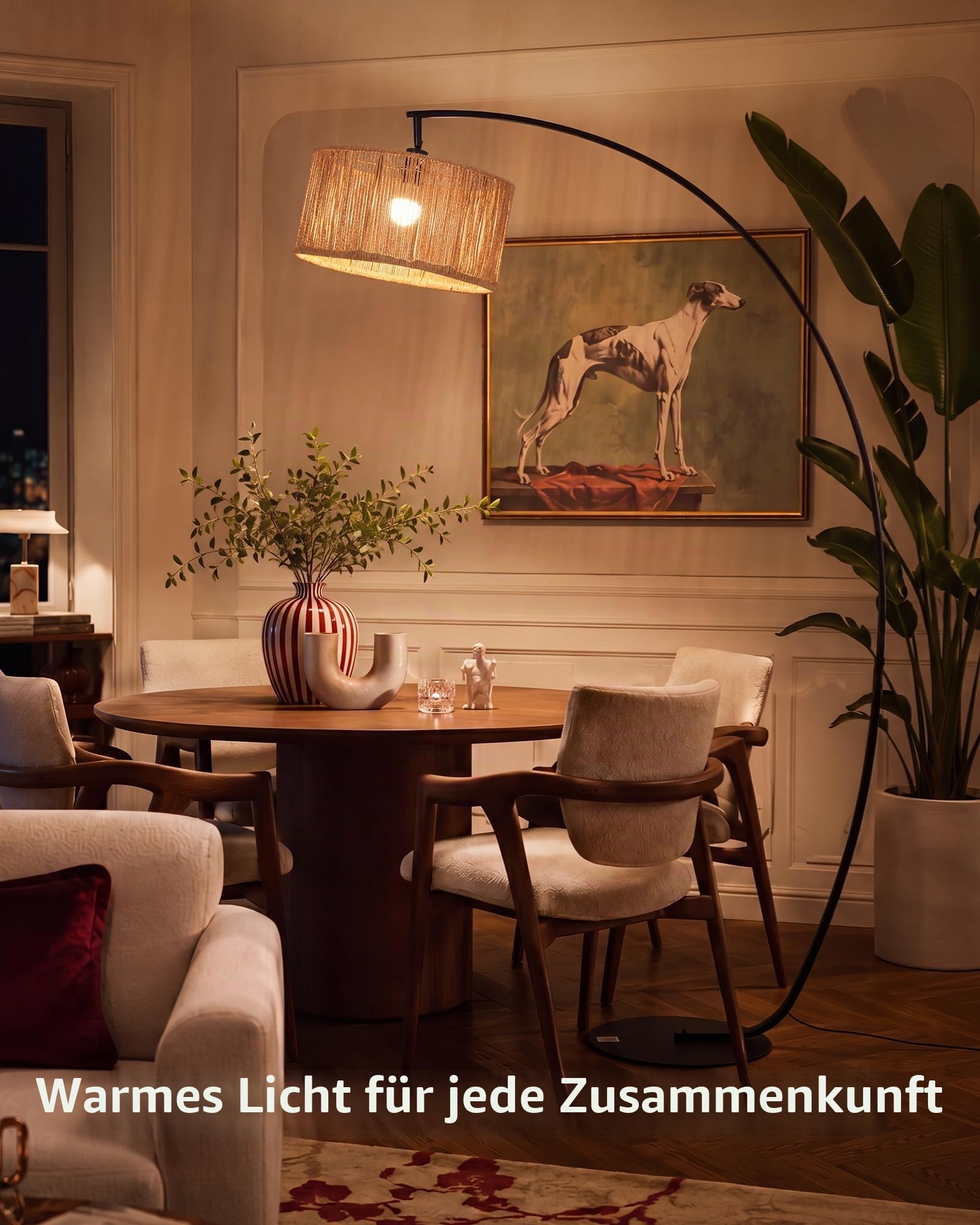 Bogenlampe Rattan, 101cm Ausladung, E27 Stehlampe Boho | Flachrohr Design, H178 cm, drehbar Lampenkopf, Fußschalter und 3 Farbtemperatur für Wohnzimmer Sofa Esstisch OVEL FL22