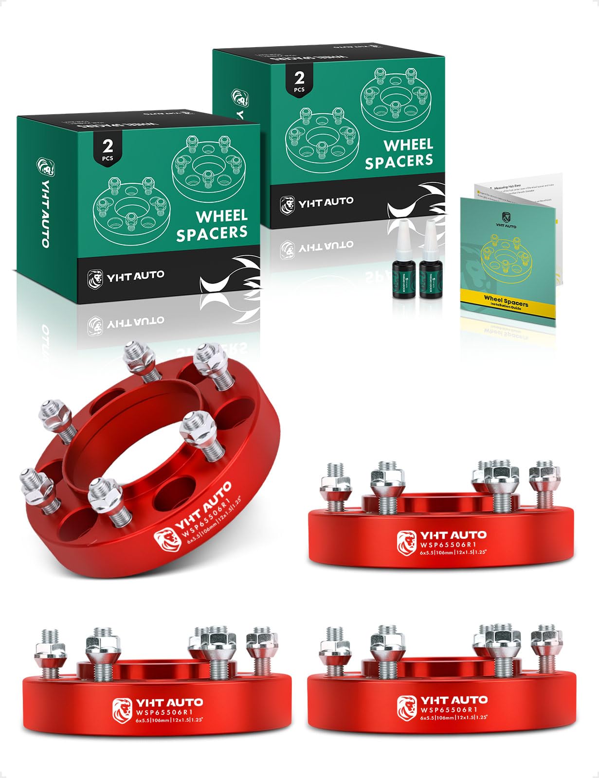 Photo 1 of YHTAUTO 6x5.5 Hubcentric Wheel Spacers 1.25 inch Compatible with Toyota & Lexus Models, Tacoma Tundra 4Runner FJ Cruiser, Forged 6x139.7mm Tire Spacers 32mm with M12x1.5 Studs 106mm Hub Bore 4PCS, Red