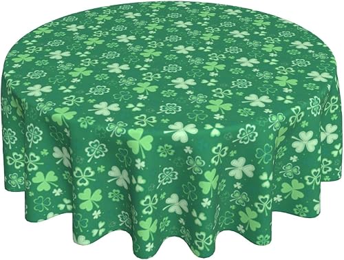 QANOK St.Patrick's Day Tablecloth Round 70×70 Inch, Spring Green Luck Shamrock T